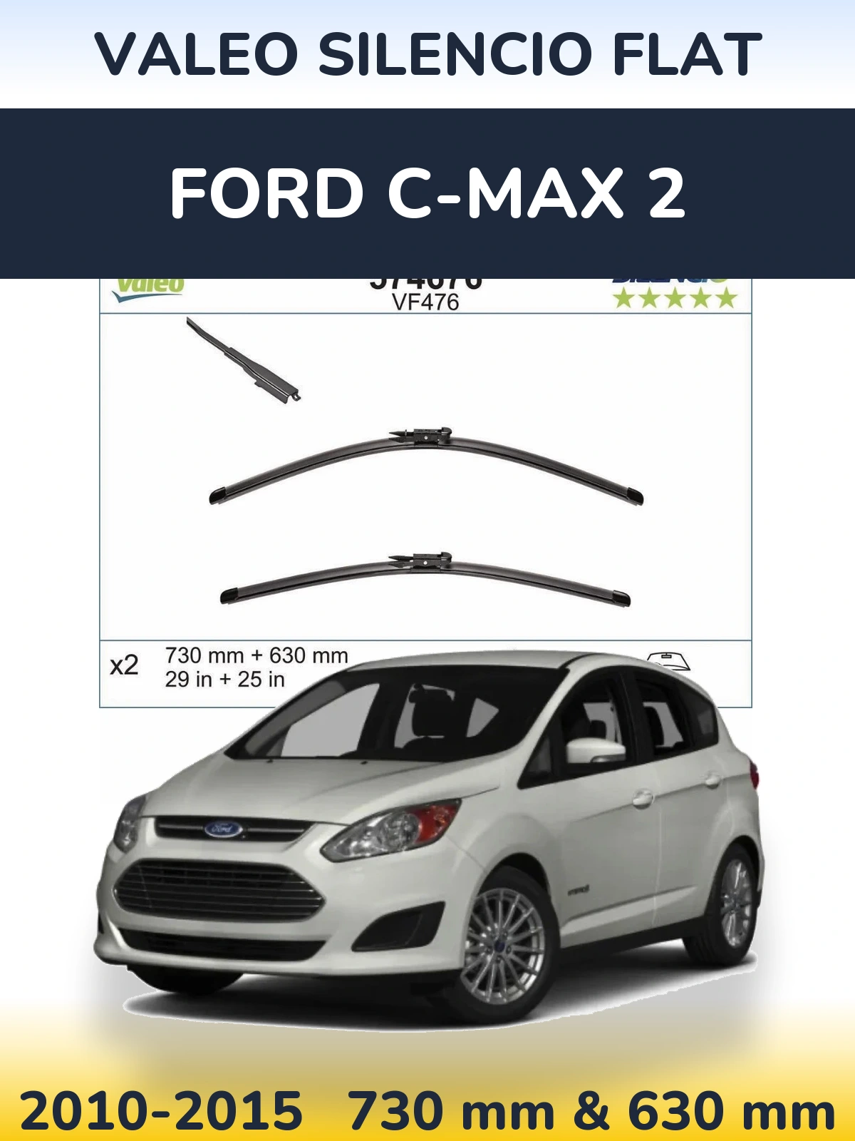 Komplet przednich wycieraczek Valeo Silencio Flat 730 & 630 mm do Ford C-MAX 2 2010-2015