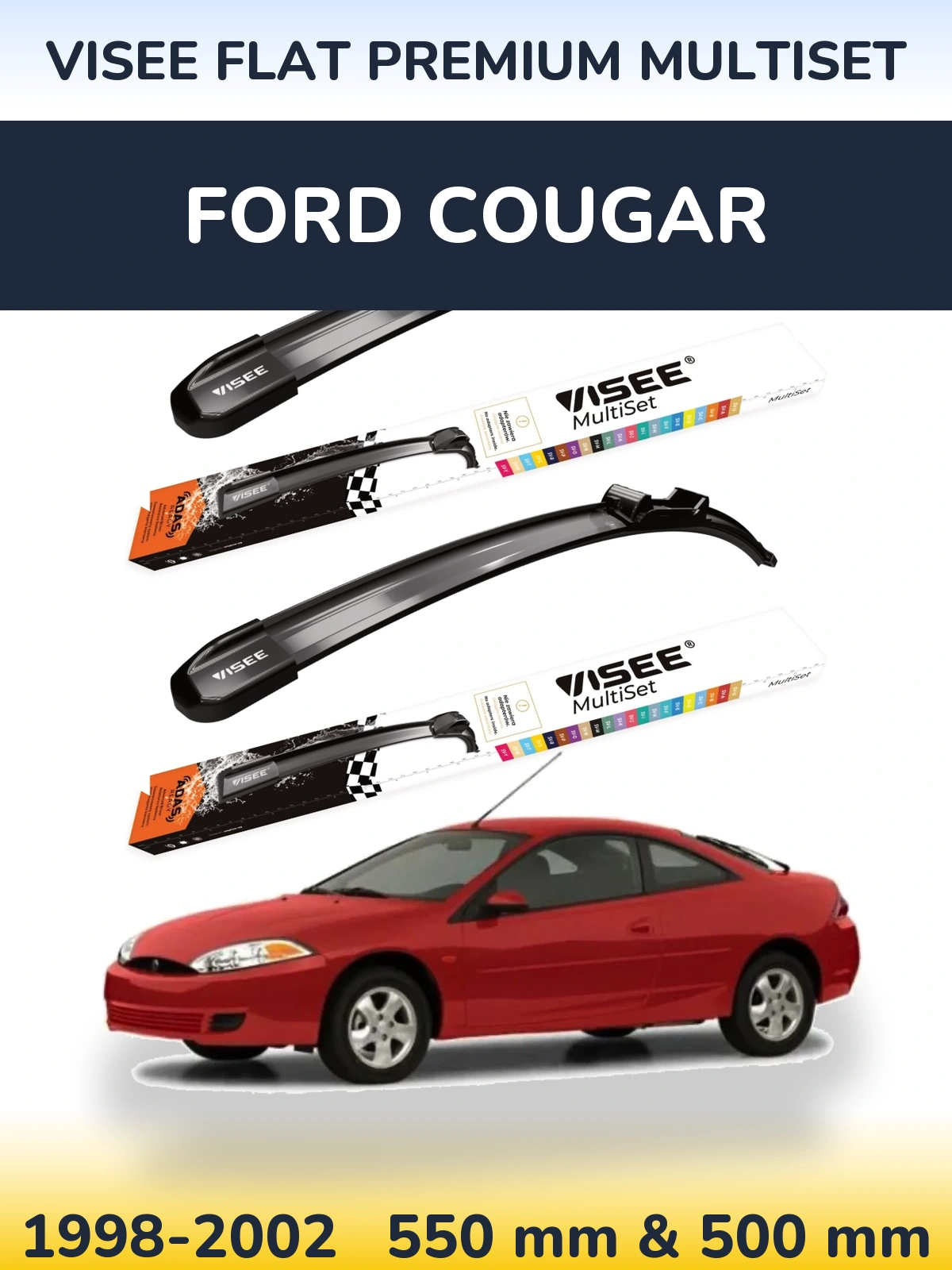 Комплект передних дворников VISEE FLAT PREMIUM MultiSet 550 & 500 мм для Ford Cougar 1998-2002