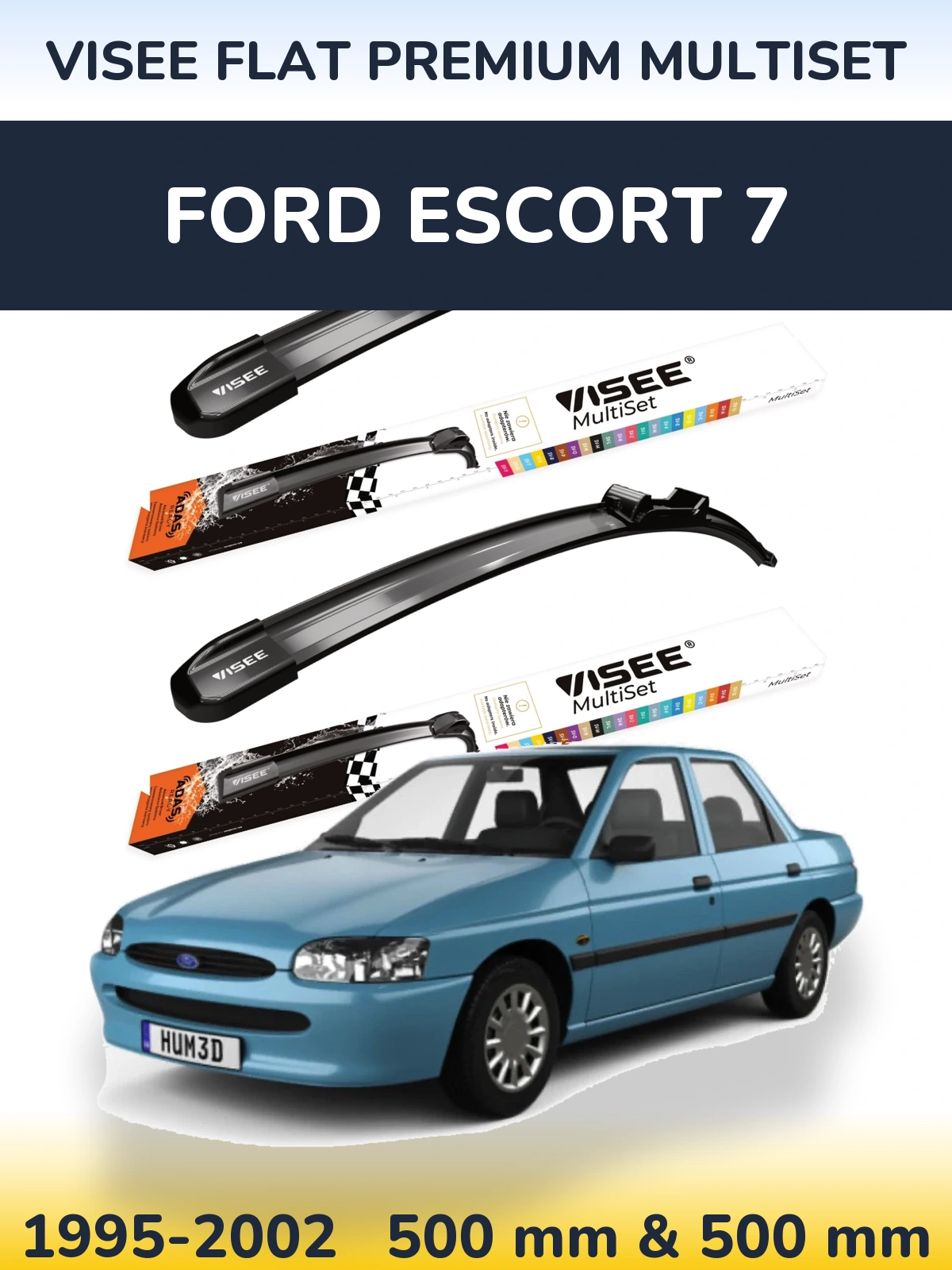 Komplet przednich wycieraczek VISEE FLAT PREMIUM MultiSet 500 & 500 mm do Ford Escort 7 1995-2002