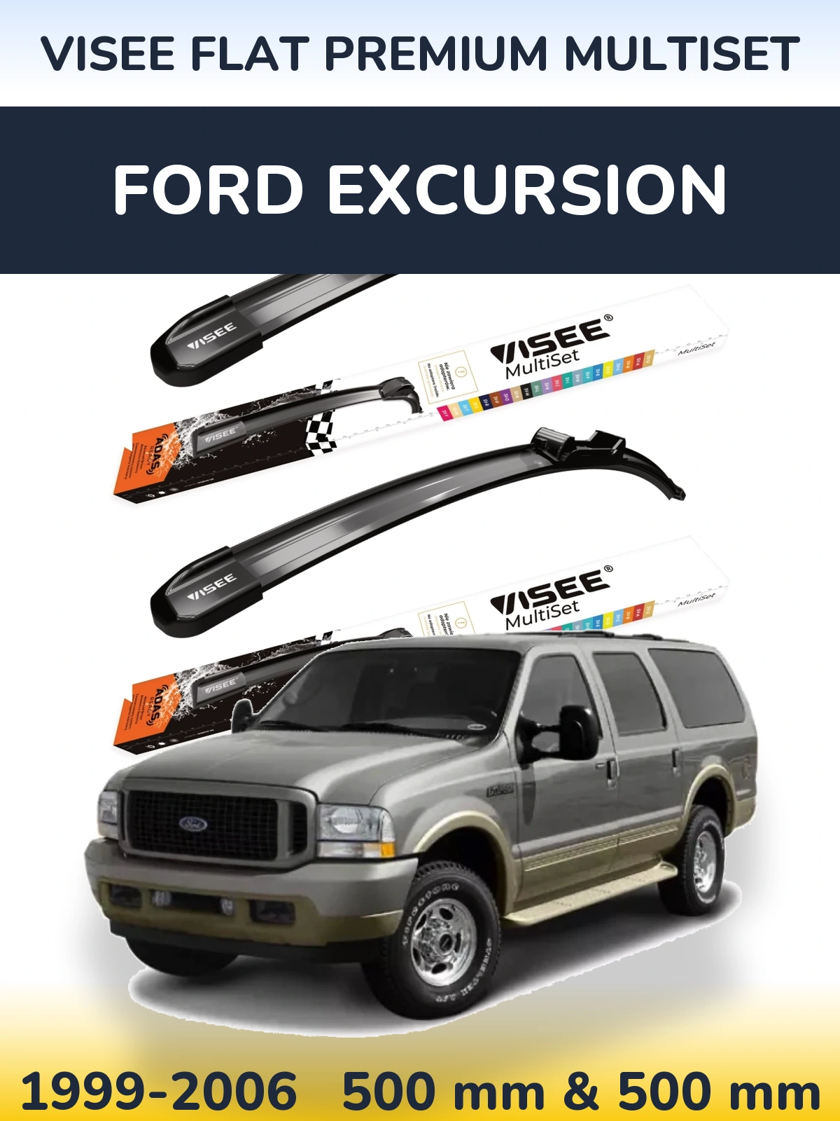 Комплект передних дворников VISEE FLAT PREMIUM MultiSet 500 & 500 мм для Ford Excursion 1999-2006