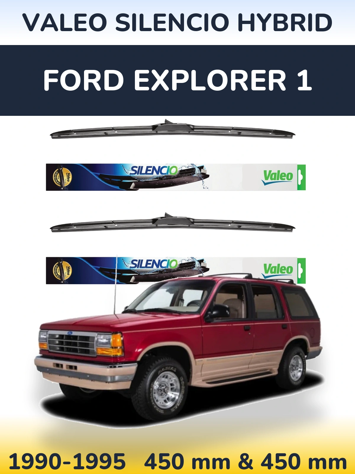 Комплект передних дворников Valeo Silencio Hybrid 450 & 450 мм для Ford Explorer 1 1990-1995