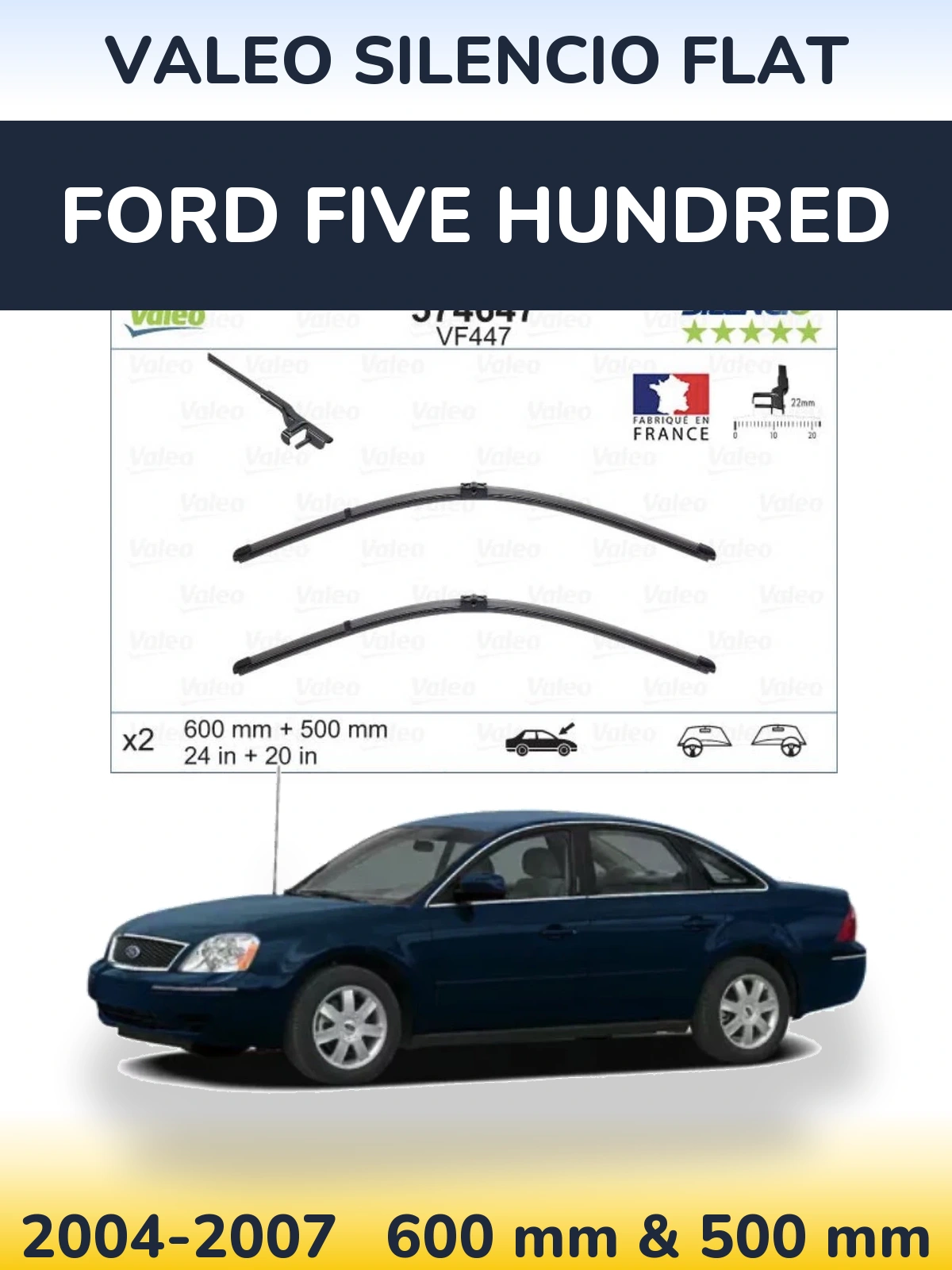 Комплект передних дворников Valeo Silencio Flat 600 & 500 мм для Ford Five Hundred 2004-2007