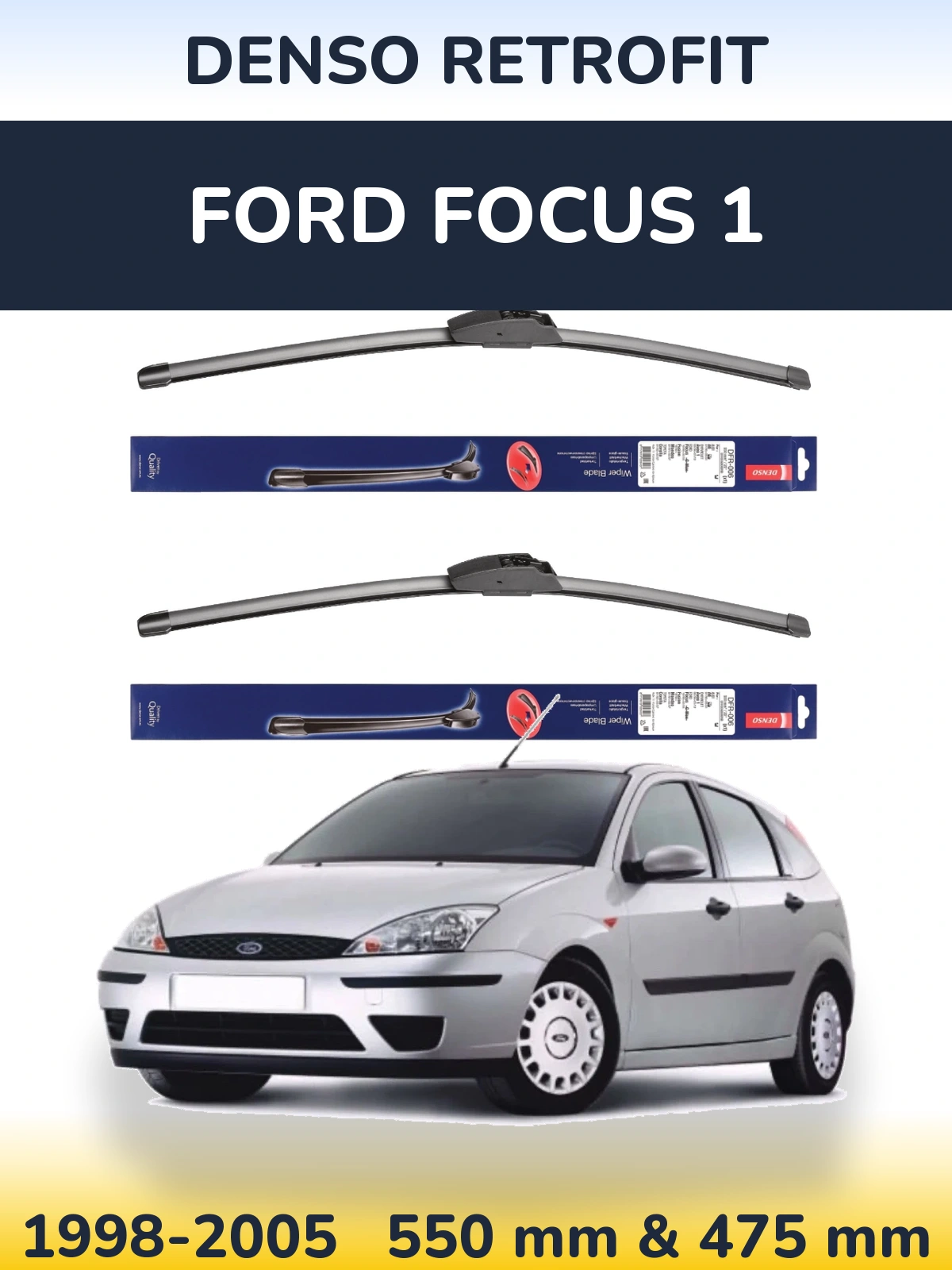 Komplet przednich wycieraczek Denso Retrofit 550 & 475 mm do Ford Focus 1 1998-2005