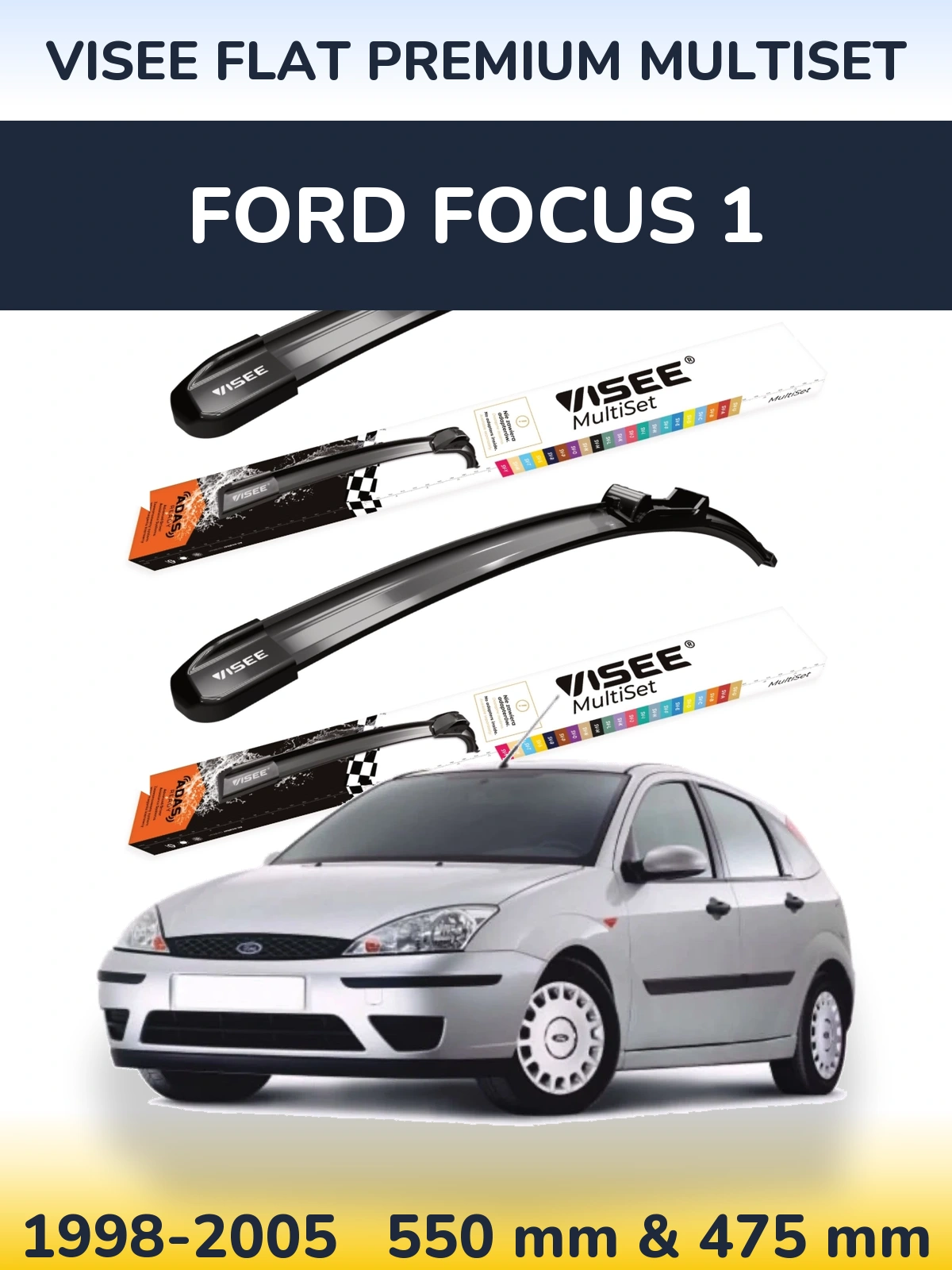 Komplet przednich wycieraczek VISEE FLAT PREMIUM MultiSet 550 & 475 mm do Ford Focus 1 1998-2005