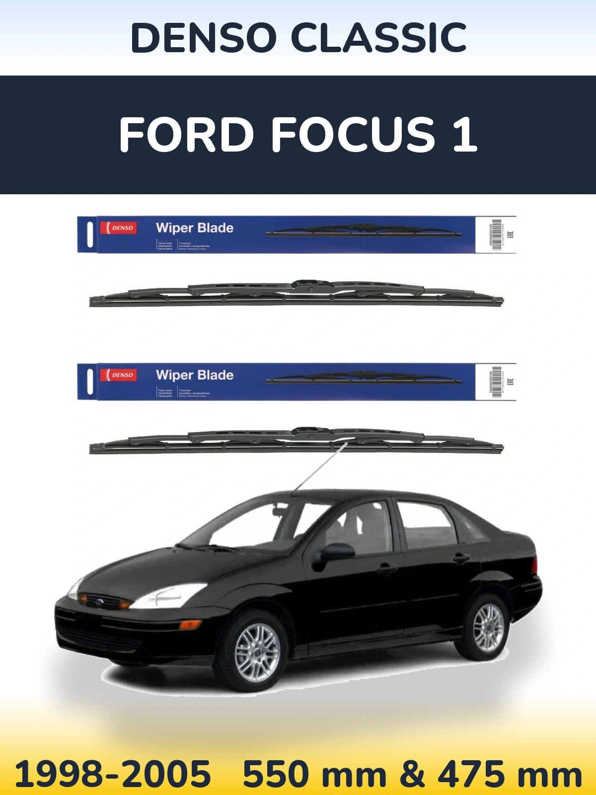 Front wiper blade set Denso Classic 550 & 475 mm for Ford Focus 1 1998-2005