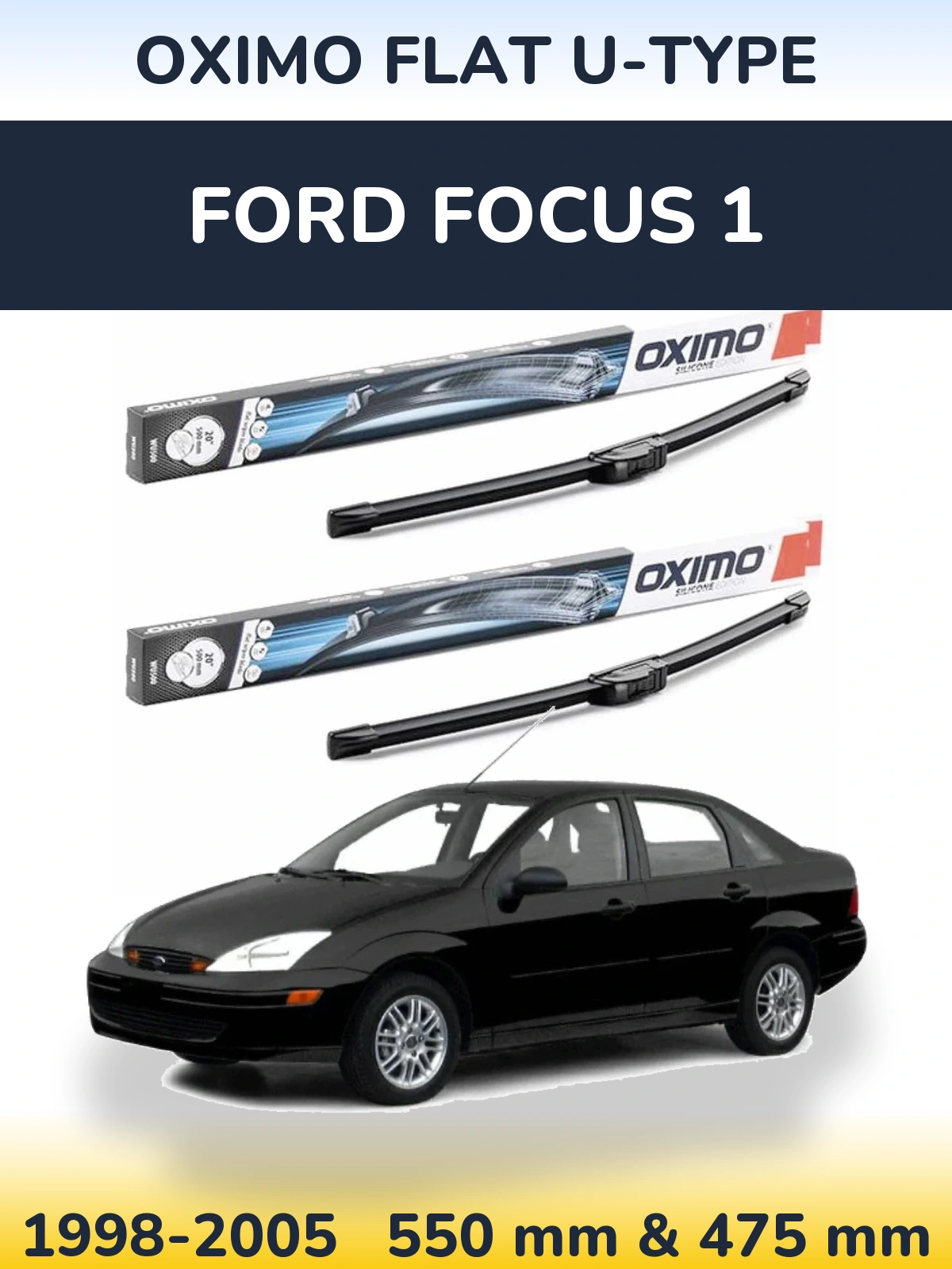Комплект передних дворников Oximo Flat U-type 550 & 475 мм для Ford Focus 1 1998-2005