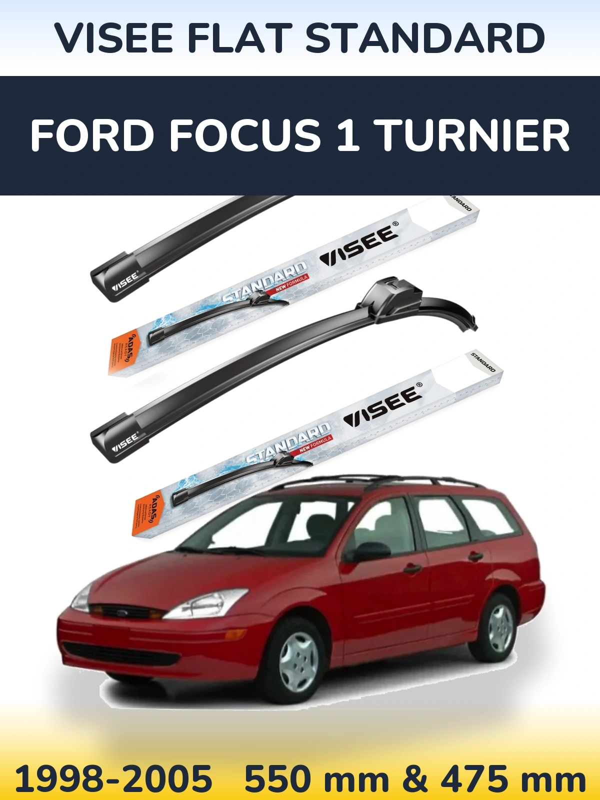 Комплект передних дворников VISEE FLAT STANDARD 550 & 475 мм для Ford Focus 1 Turnier 1998-2005