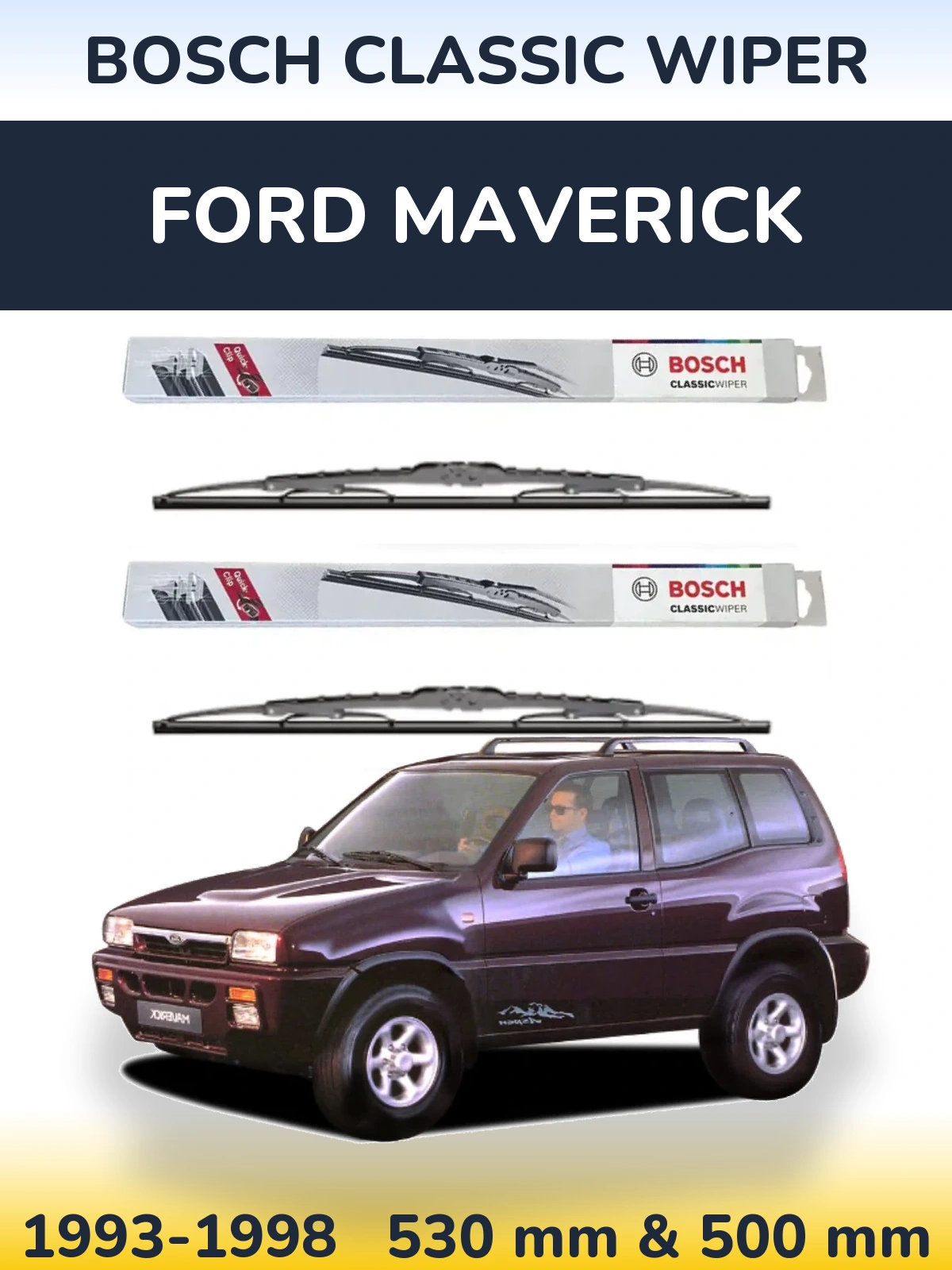Комплект передних дворников BOSCH Classic Wiper 530 & 500 мм для Ford Maverick 1993-1998