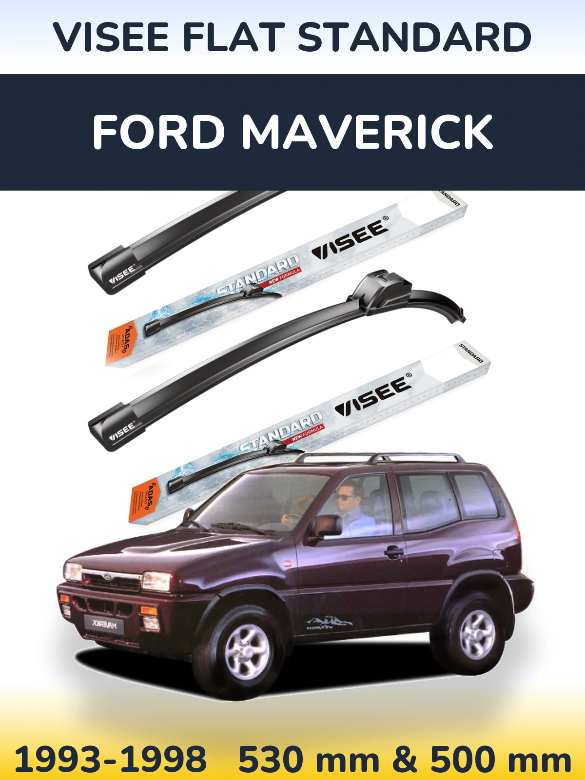 Комплект передних дворников VISEE FLAT STANDARD 530 & 500 мм для Ford Maverick 1993-1998