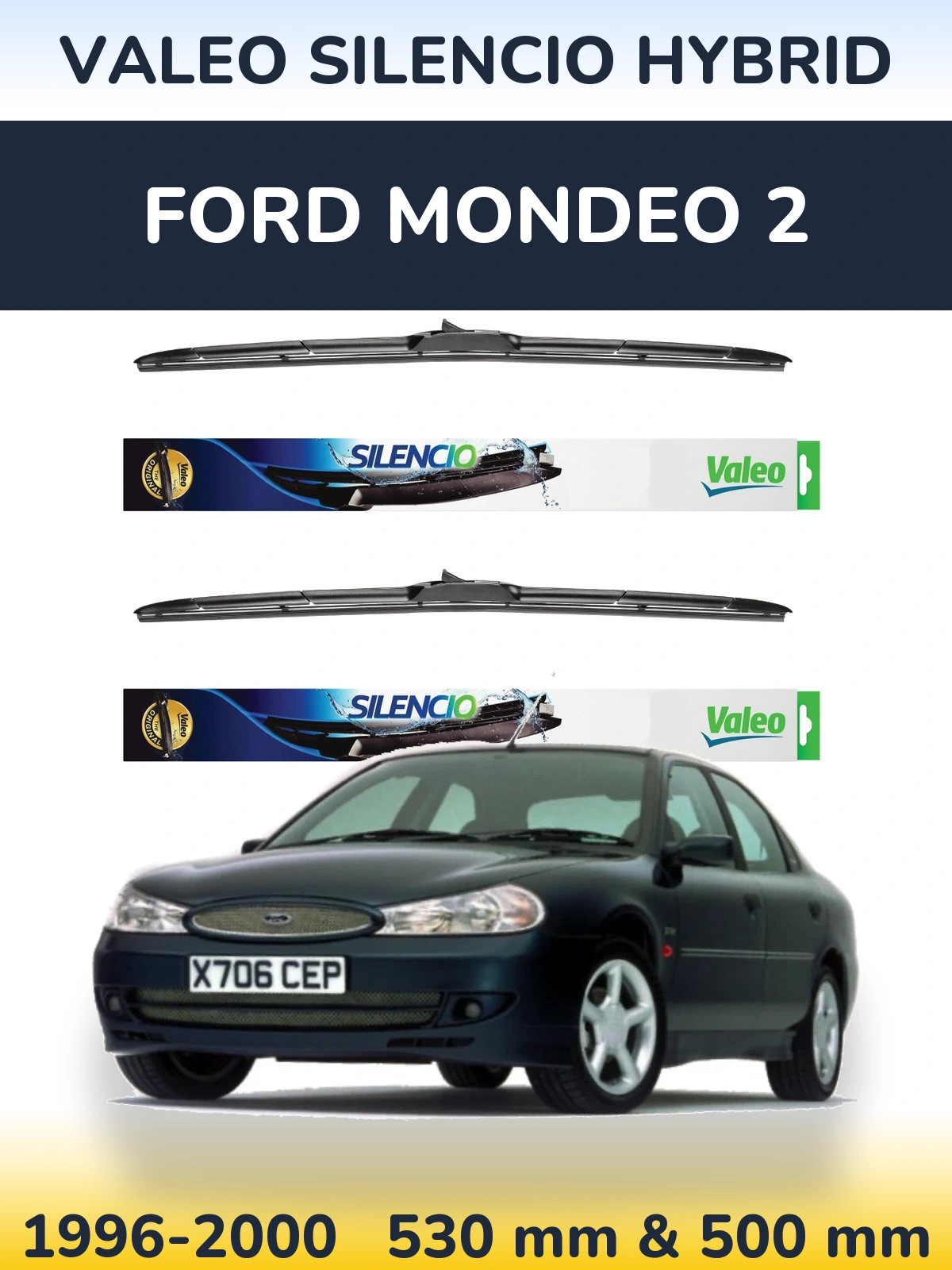 Komplet przednich wycieraczek Valeo Silencio Hybrid 530 & 500 mm do Ford Mondeo 2 1996-2000