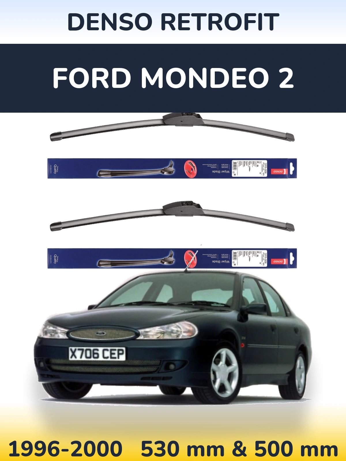 Komplet przednich wycieraczek Denso Retrofit 530 & 500 mm do Ford Mondeo 2 1996-2000