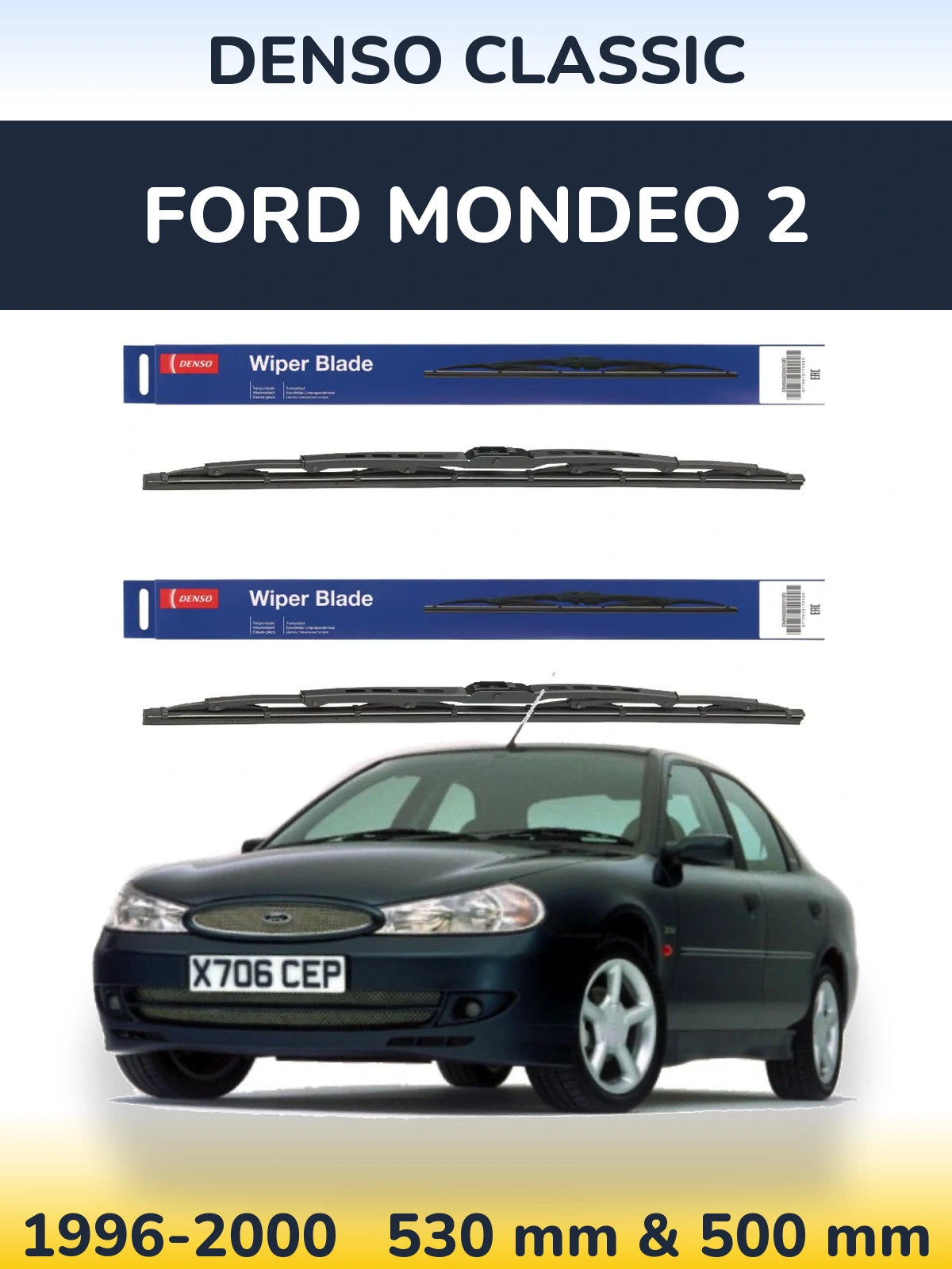Komplet przednich wycieraczek Denso Classic 530 & 500 mm do Ford Mondeo 2 1996-2000