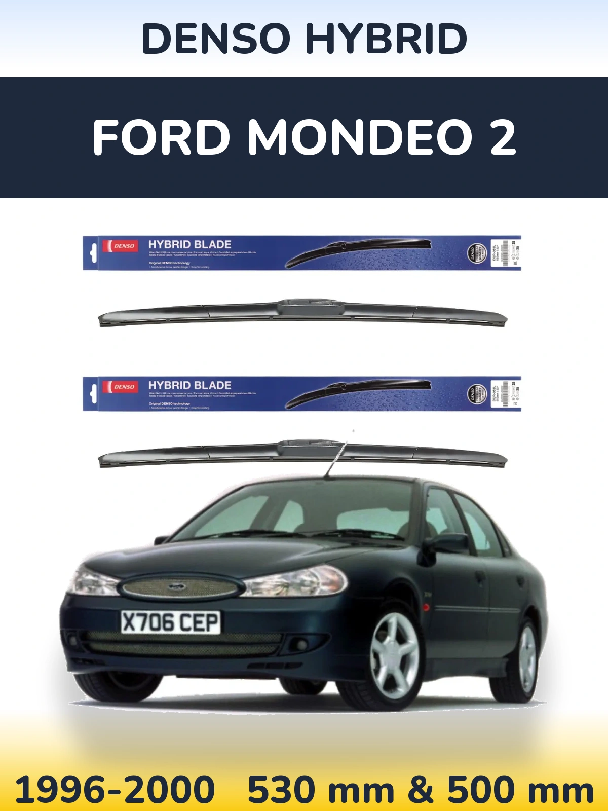 Komplet przednich wycieraczek Denso Hybrid 530 & 500 mm do Ford Mondeo 2 1996-2000