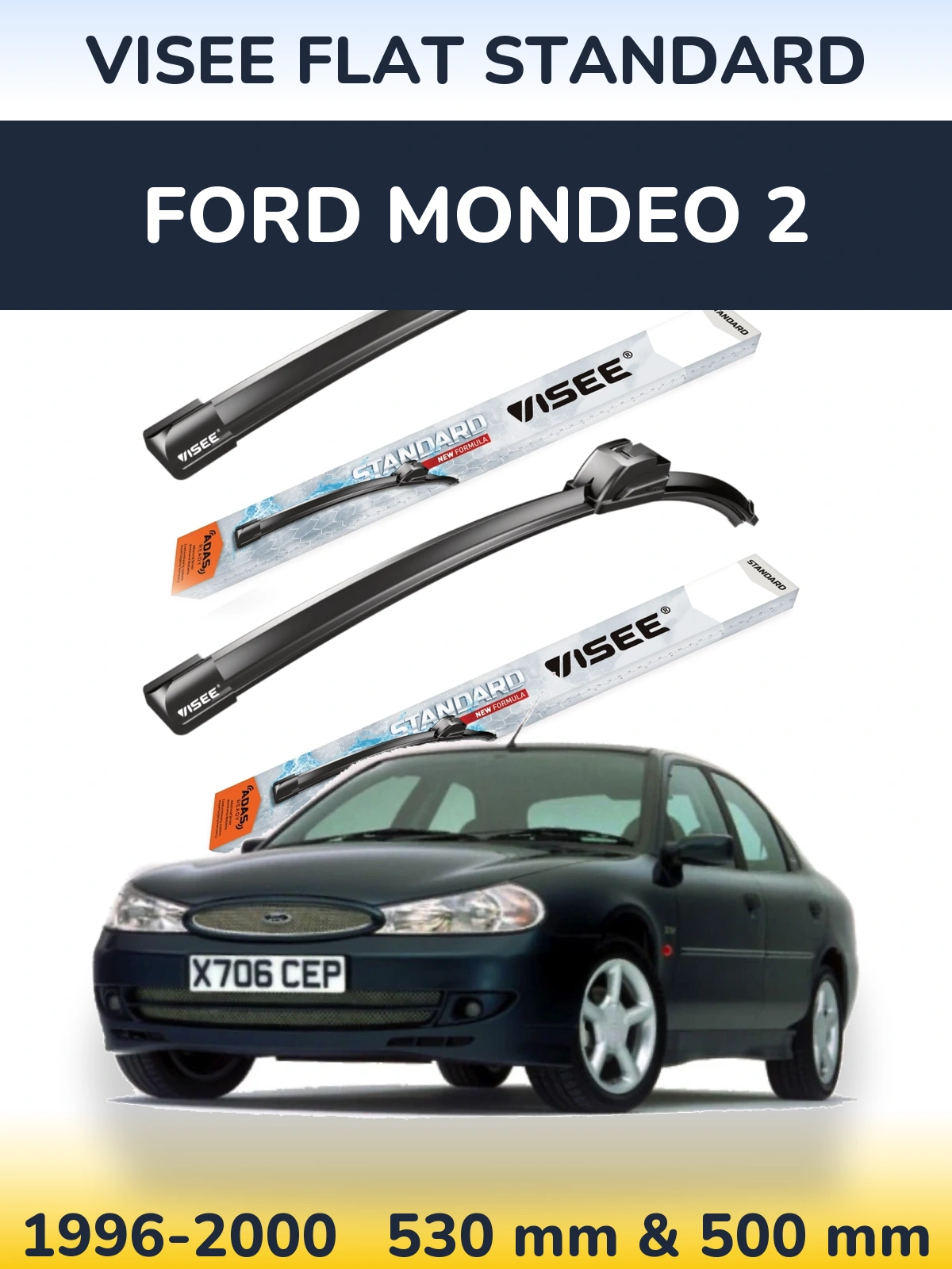 Комплект передних дворников VISEE FLAT STANDARD 530 & 500 мм для Ford Mondeo 2 1996-2000