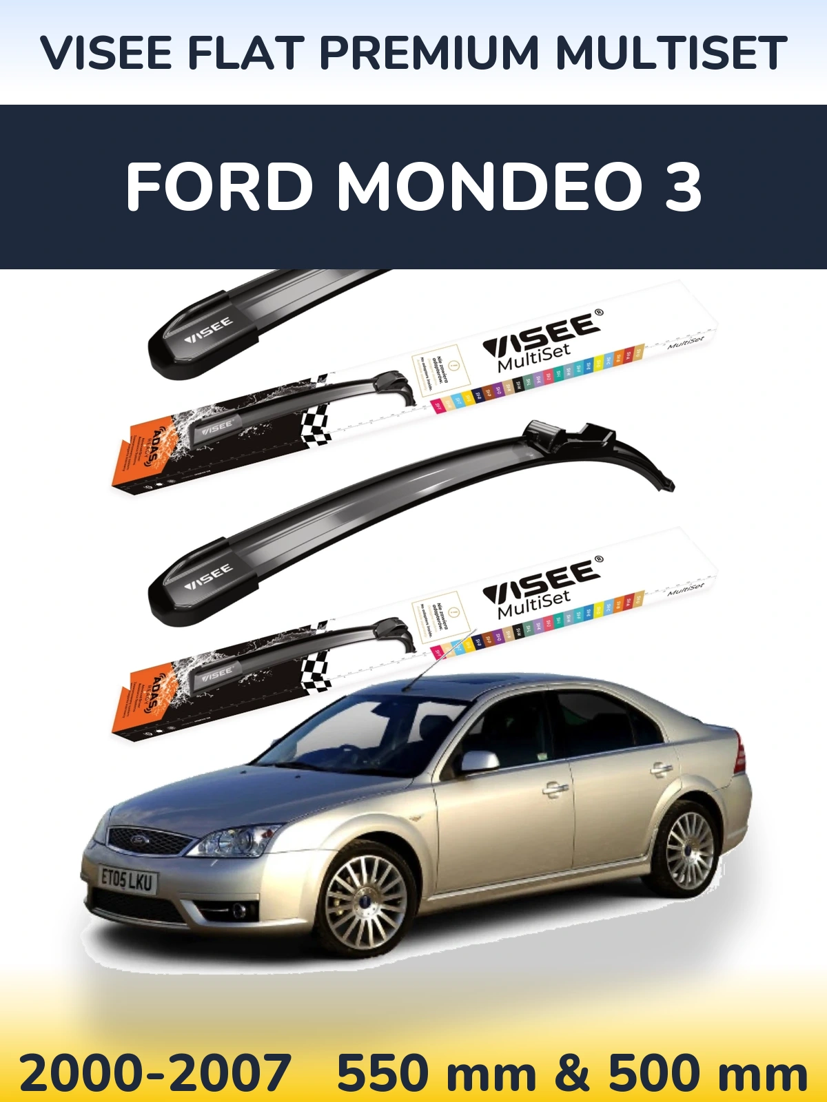 Комплект передних дворников VISEE FLAT PREMIUM MultiSet 550 & 500 мм для Ford Mondeo 3 2000-2007