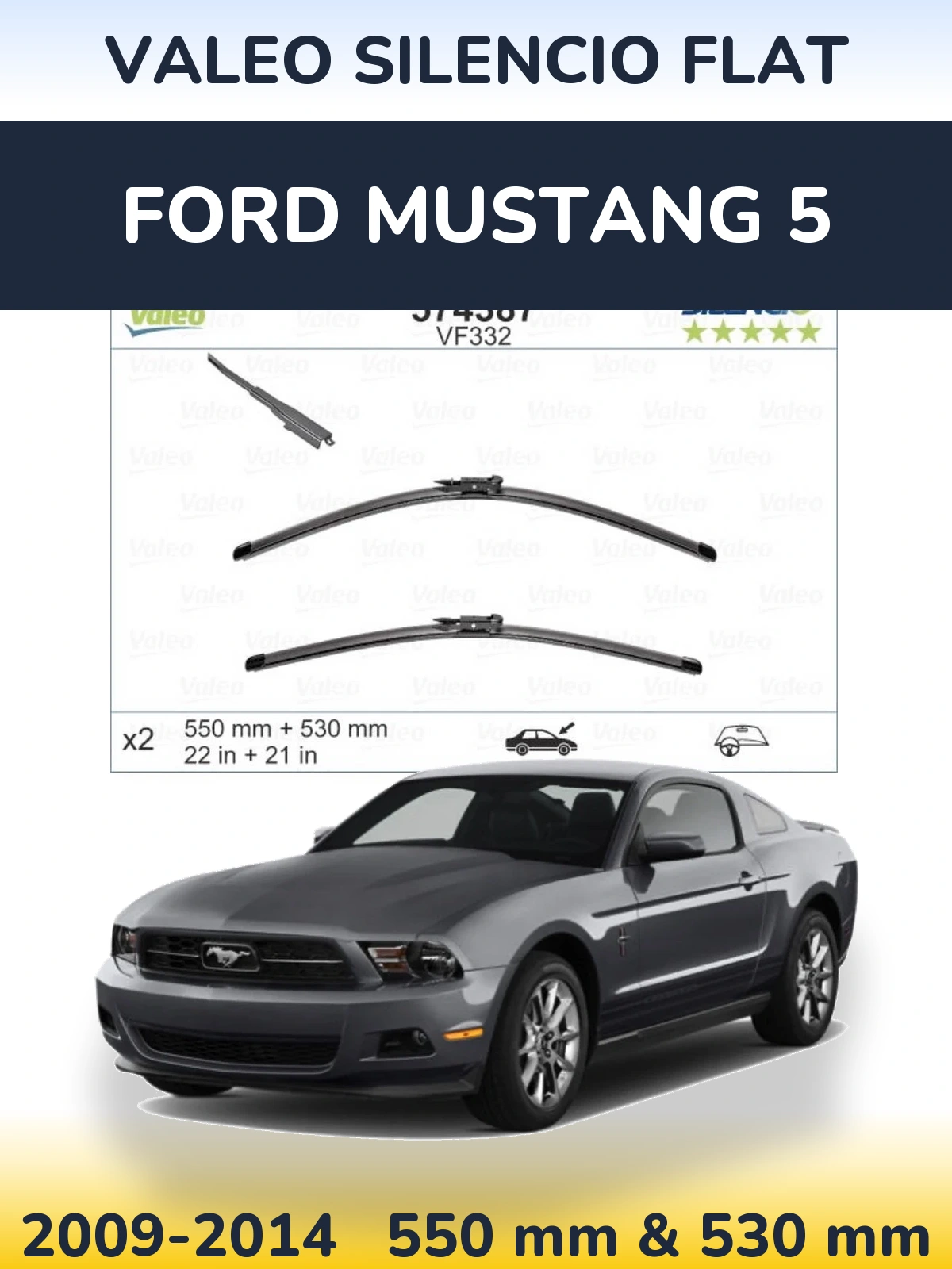 Komplet przednich wycieraczek Valeo Silencio Flat 550 & 530 mm do Ford Mustang 5 2009-2014