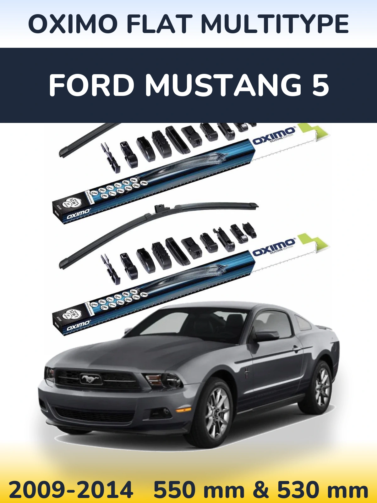 Front wiper blade set Oximo Flat MultiTypee 550 & 530 mm for Ford Mustang 5 2009-2014