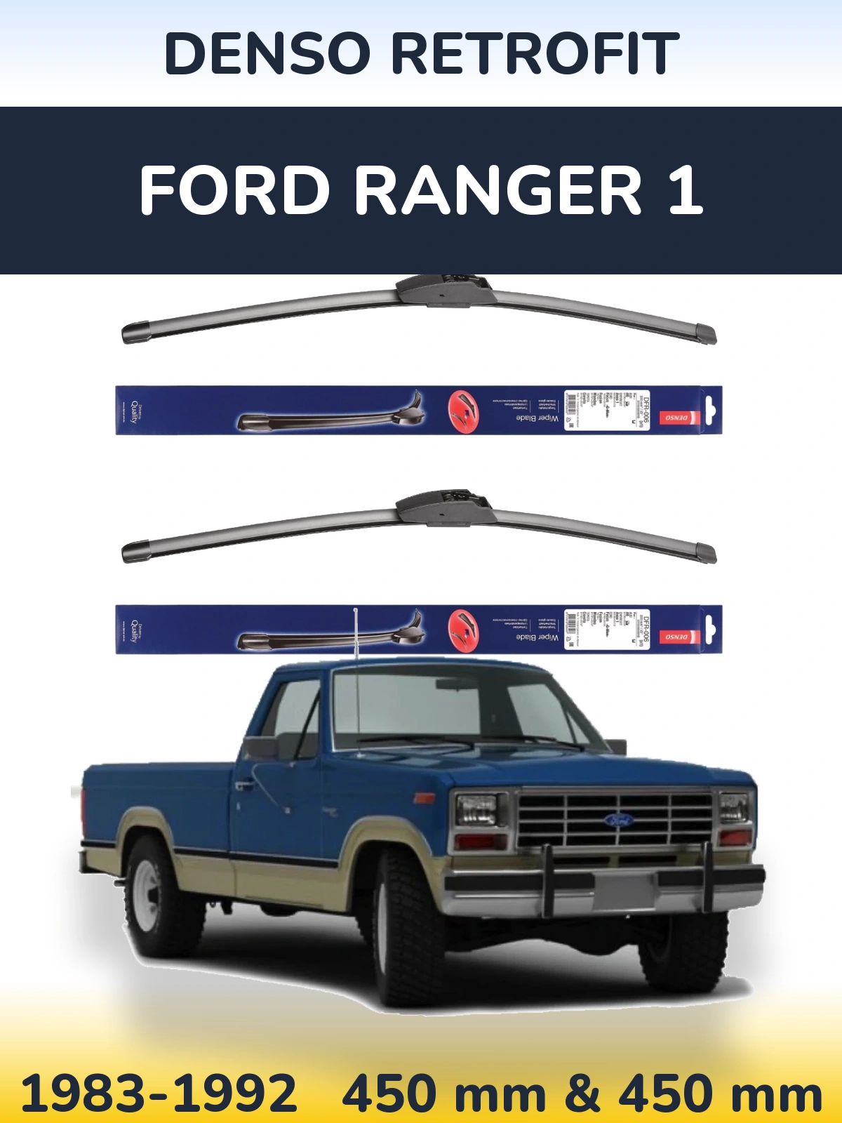 Komplet przednich wycieraczek Denso Retrofit 450 & 450 mm do Ford Ranger 1 1983-1992