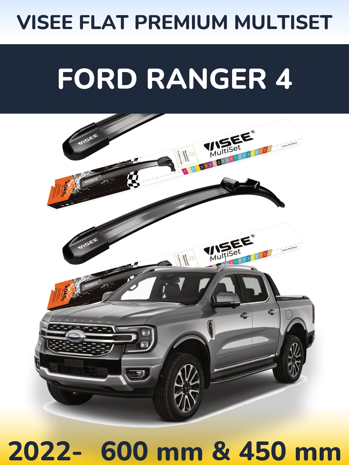 Komplet przednich wycieraczek VISEE FLAT PREMIUM MultiSet 600 & 450 mm do Ford Ranger 4 2022-2026