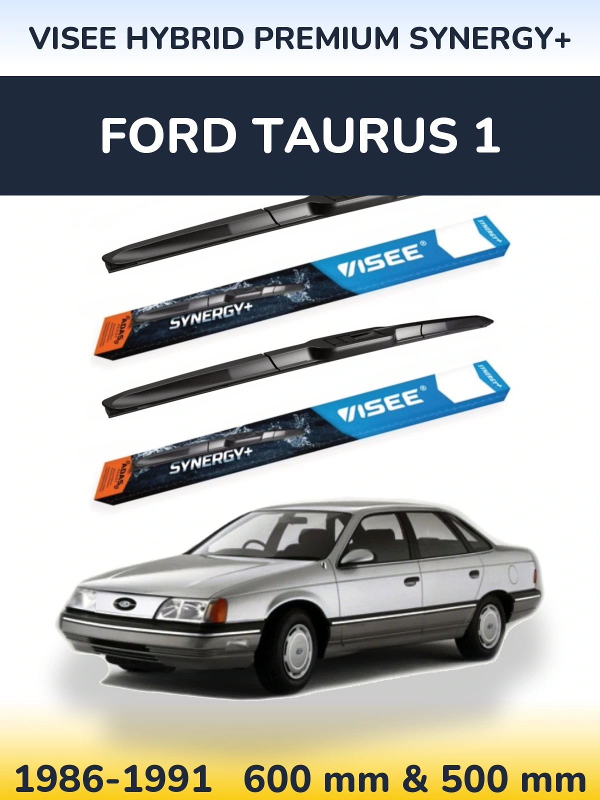 Front wiper blade set VISEE HYBRID PREMIUM SYNERGY+ 600 & 500 mm for Ford Taurus 1 1986-1991