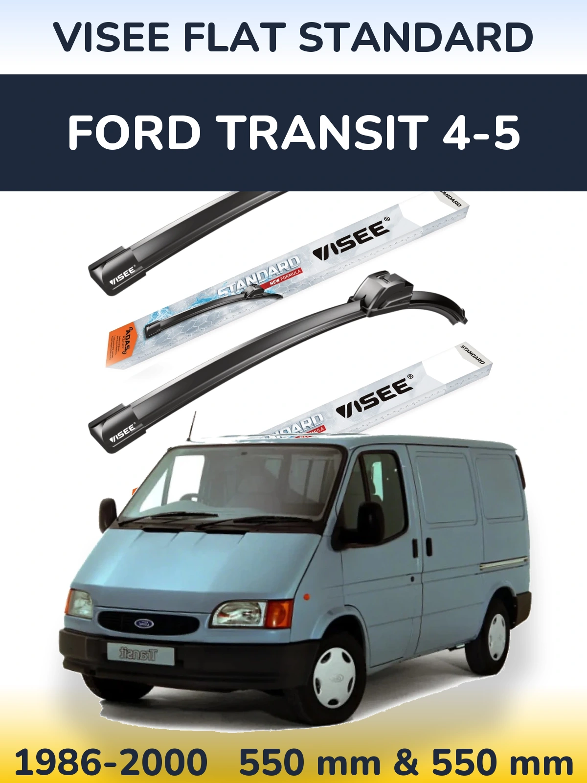 Комплект передних дворников VISEE FLAT STANDARD 550 & 550 мм для Ford Transit 4-5 1986-2000