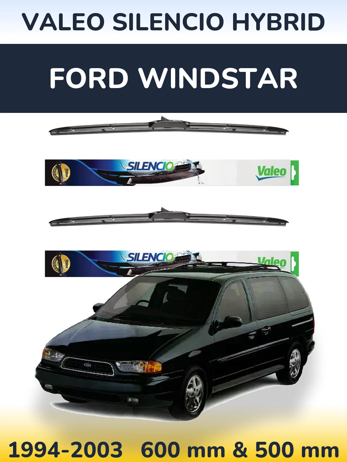 Komplet przednich wycieraczek Valeo Silencio Hybrid 600 & 500 mm do Ford Windstar 1994-2003