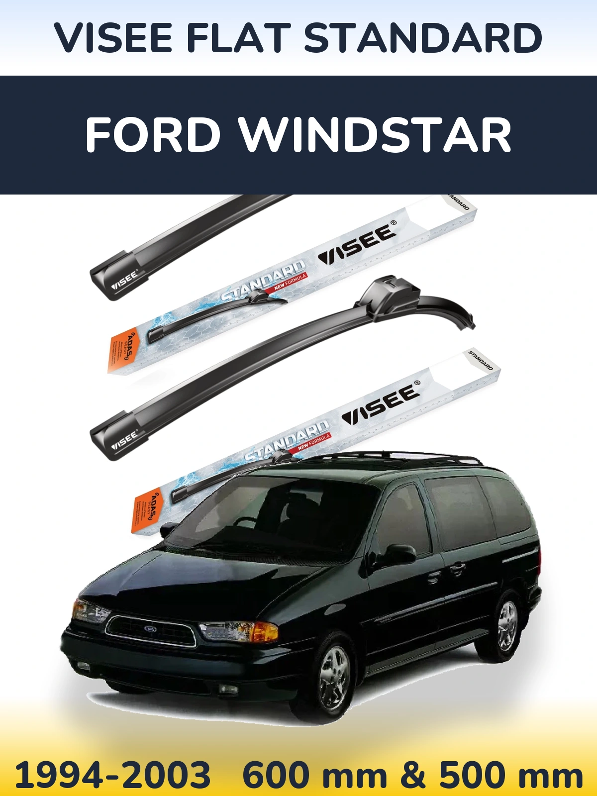 Комплект передних дворников VISEE FLAT STANDARD 600 & 500 мм для Ford Windstar 1994-2003