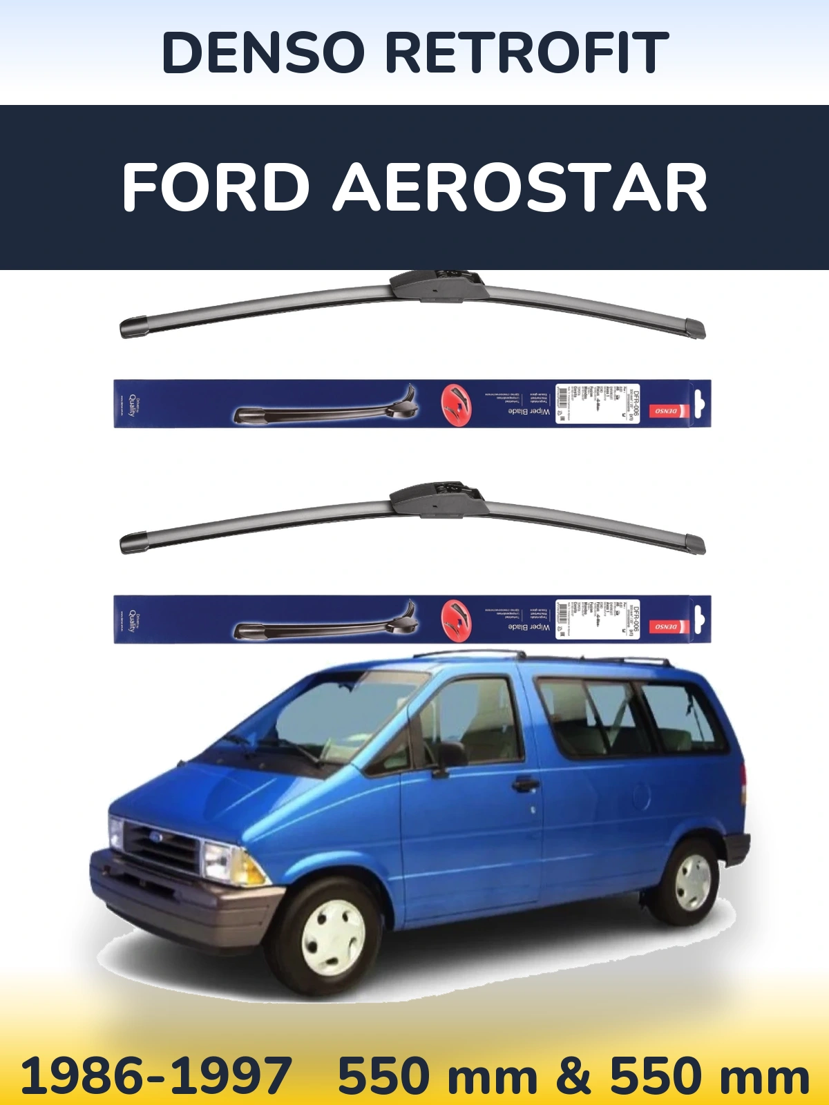 Komplet przednich wycieraczek Denso Retrofit 550 & 550 mm do Ford Aerostar 1986-1997
