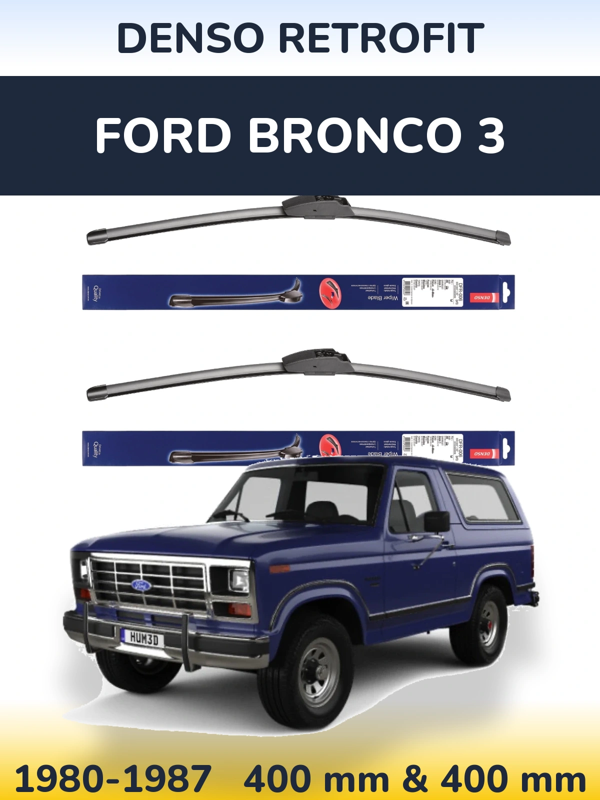 Front wiper blade set Denso Retrofit 400 & 400 mm for Ford Bronco 3 1980-1987