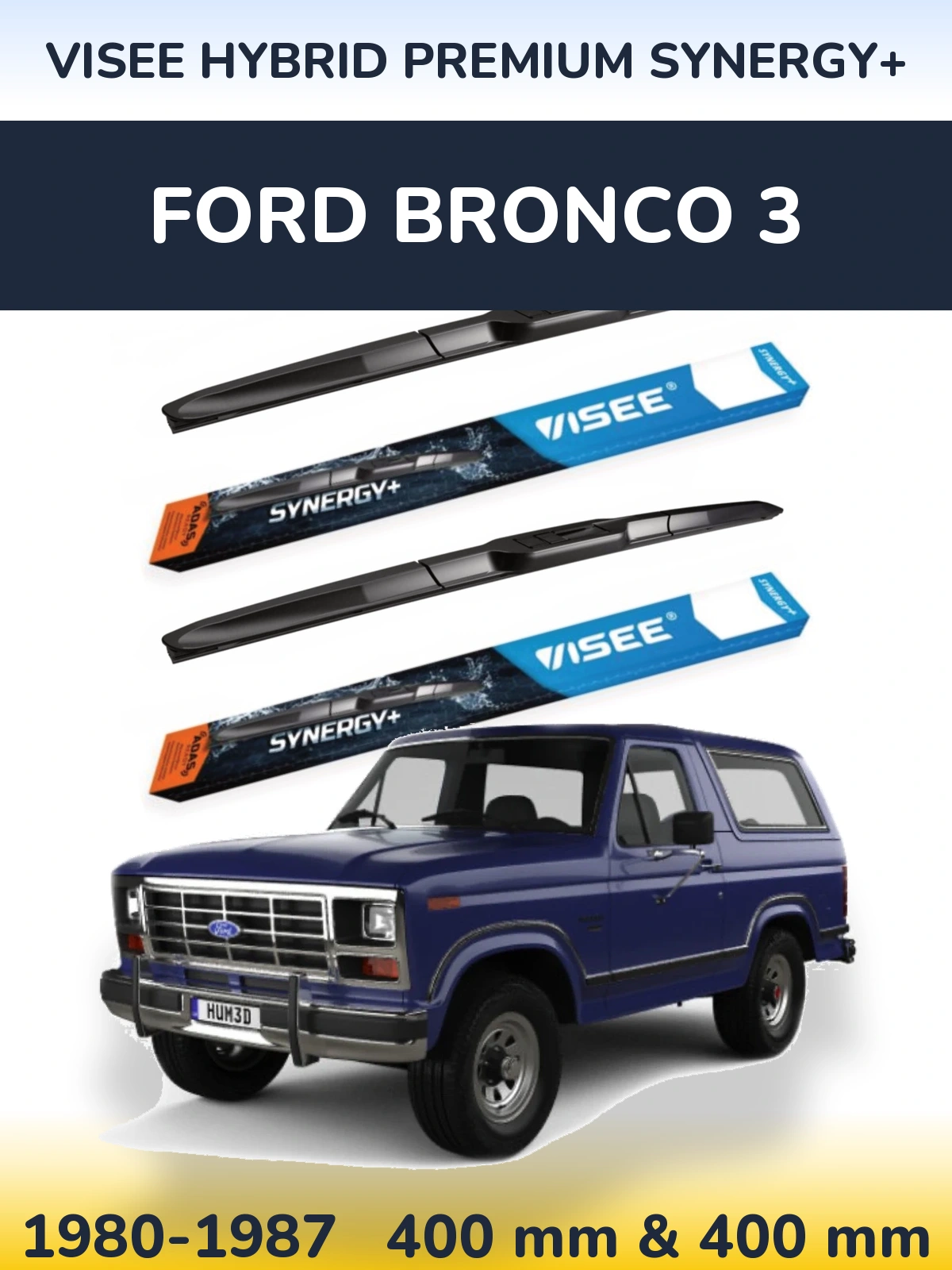 Front wiper blade set VISEE HYBRID PREMIUM SYNERGY+ 400 & 400 mm for Ford Bronco 3 1980-1987