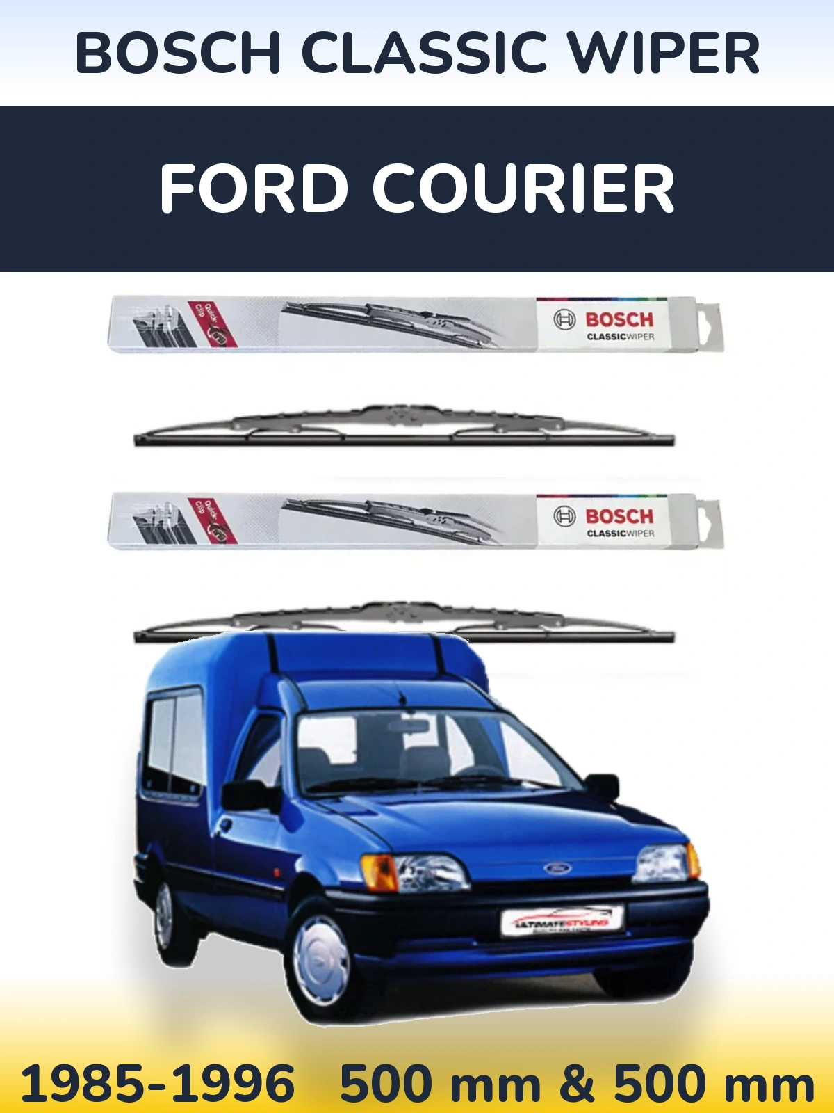 Komplet przednich wycieraczek BOSCH Classic Wiper 500 & 500 mm do Ford Courier 1985-1996