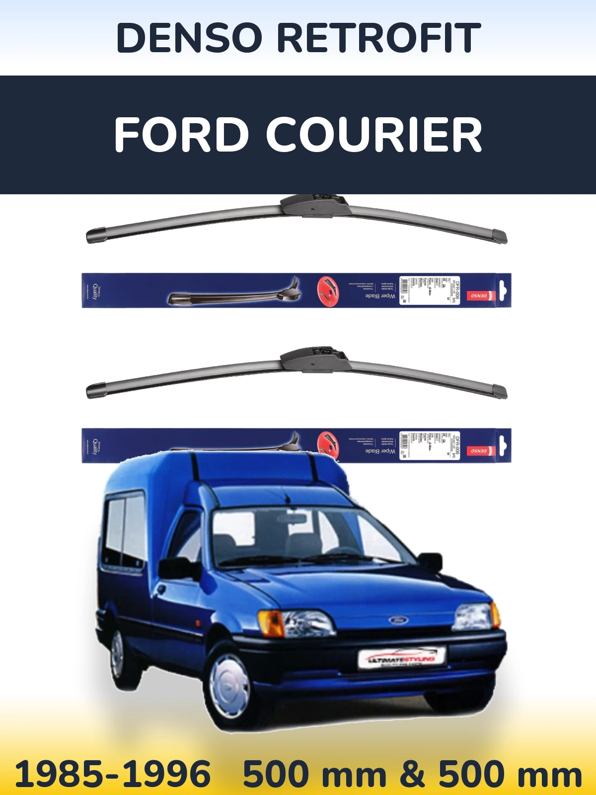 Komplet przednich wycieraczek Denso Retrofit 500 & 500 mm do Ford Courier 1985-1996
