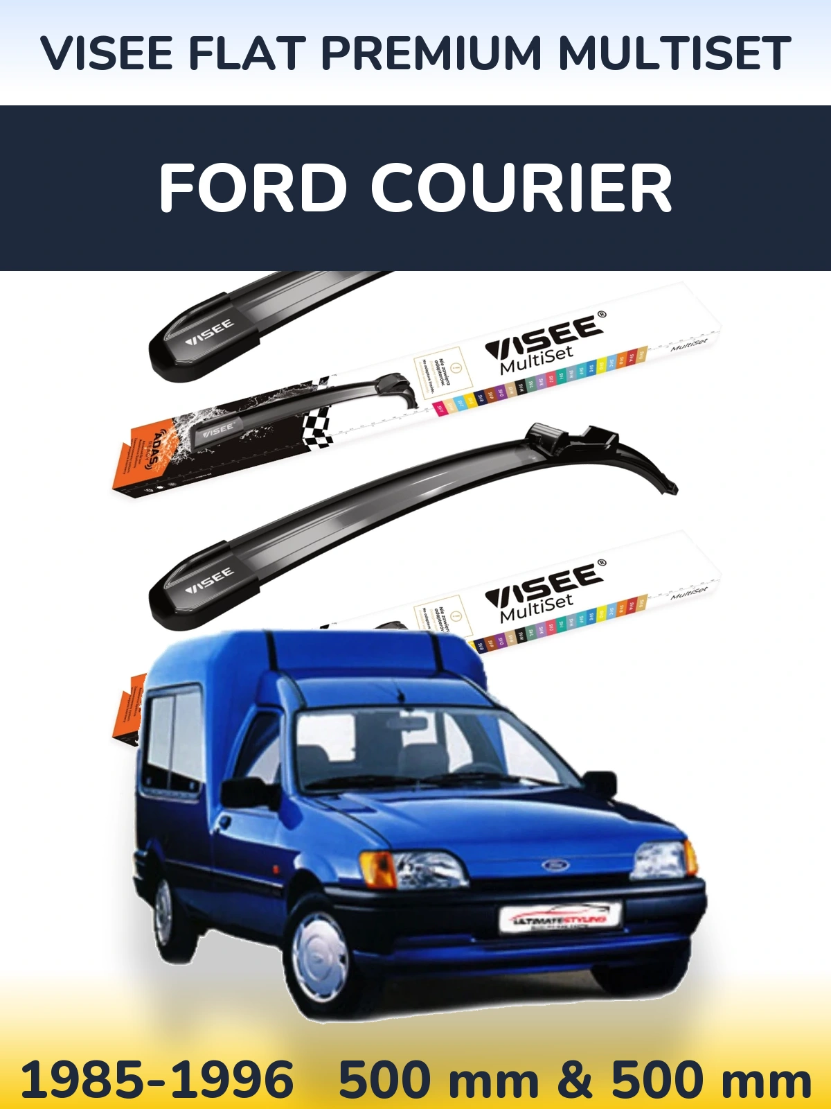 Komplet przednich wycieraczek VISEE FLAT PREMIUM MultiSet 500 & 500 mm do Ford Courier 1985-1996