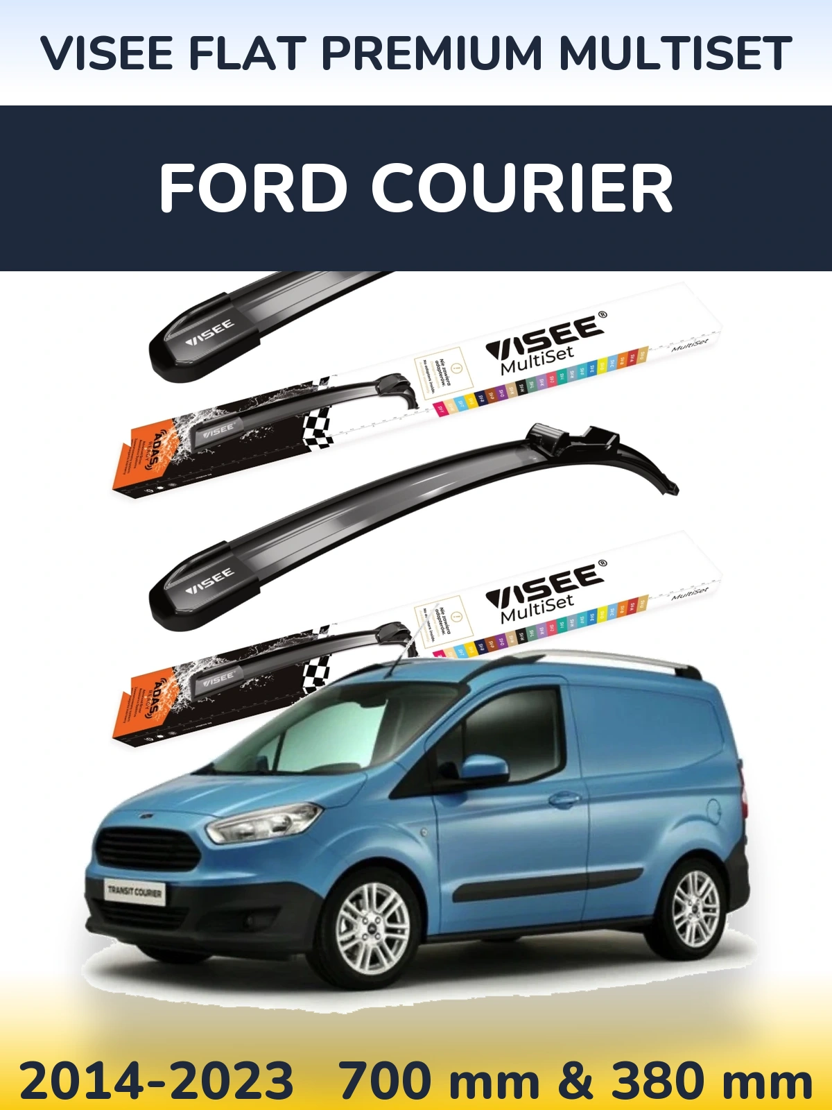 Комплект передних дворников VISEE FLAT PREMIUM MultiSet 700 & 380 мм для Ford Courier 2014-2023