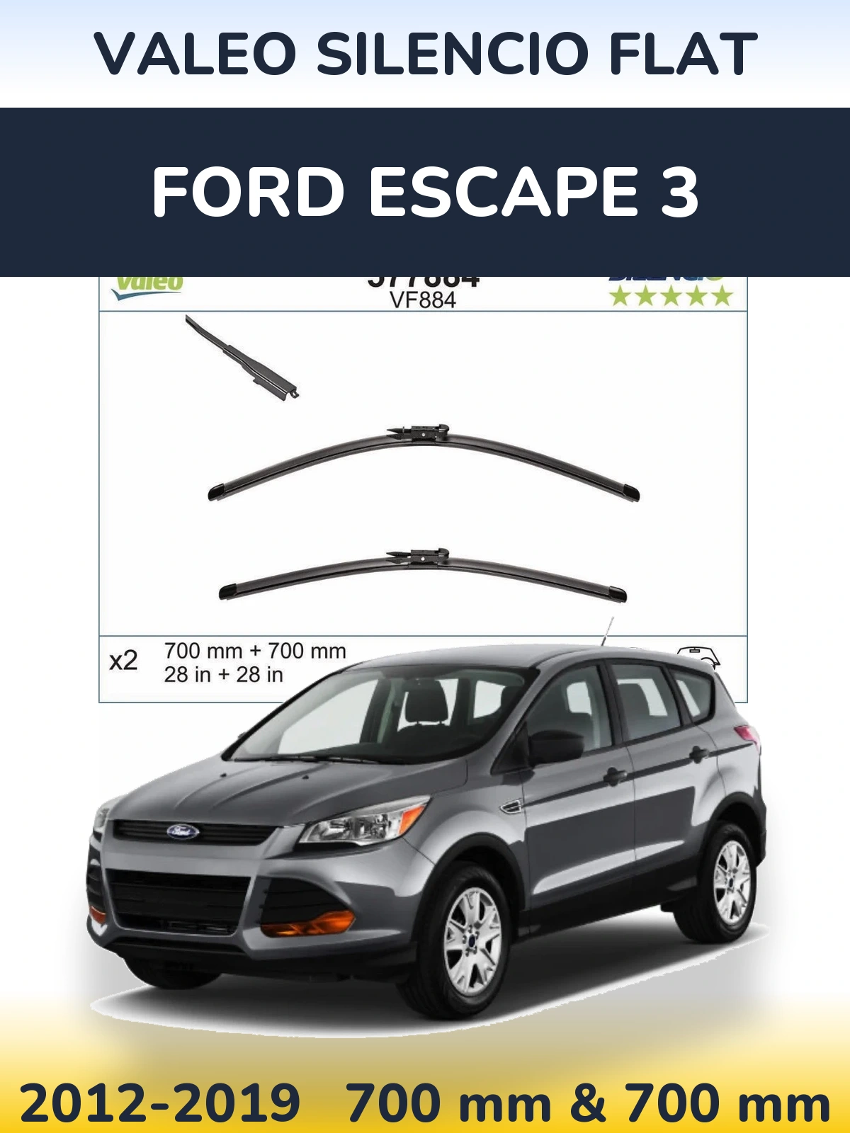 Komplet przednich wycieraczek Valeo Silencio Flat 700 & 700 mm do Ford Escape 3 2012-2019