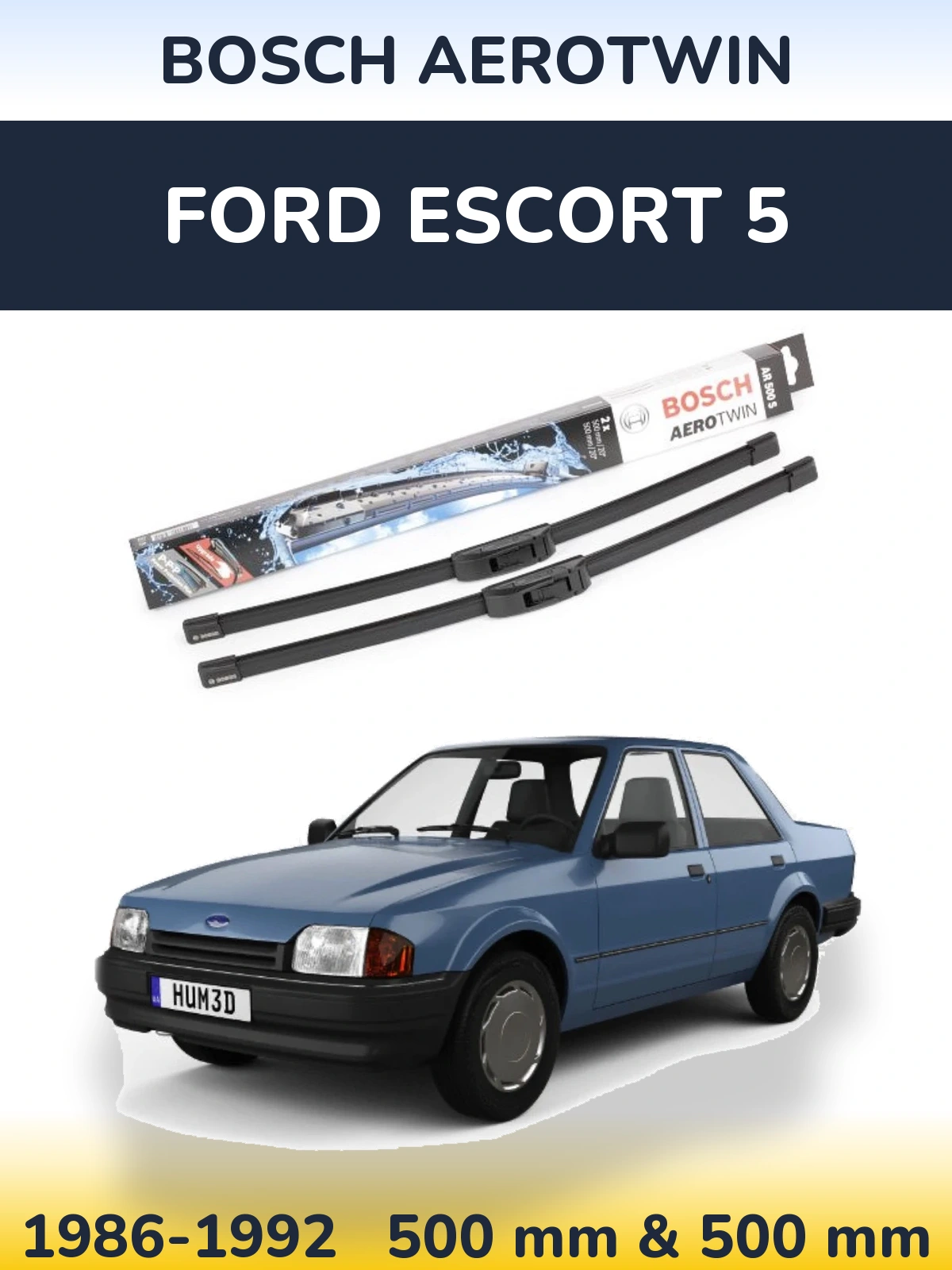 Komplet przednich wycieraczek BOSCH AeroTwin 500 & 500 mm do Ford Escort 5 1986-1992
