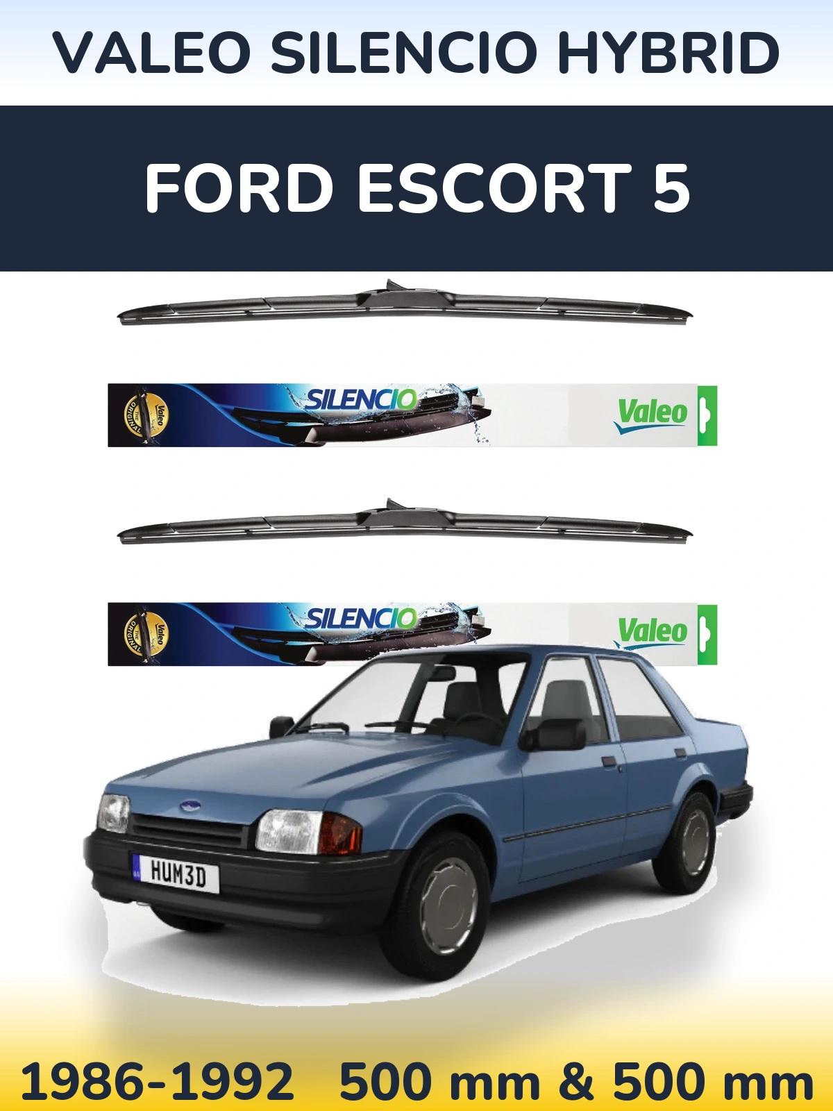 Komplet przednich wycieraczek Valeo Silencio Hybrid 500 & 500 mm do Ford Escort 5 1986-1992