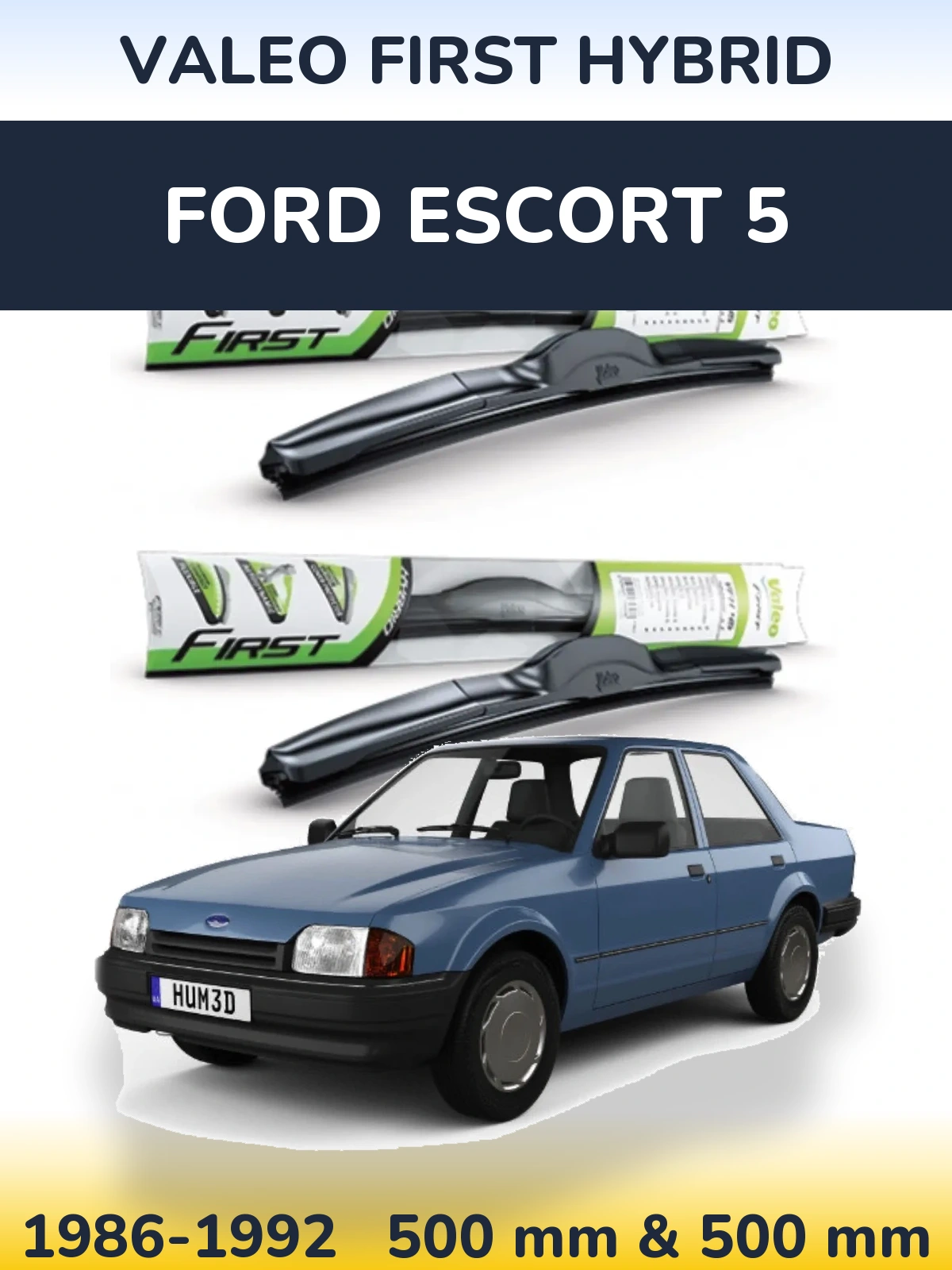 Komplet przednich wycieraczek Valeo First Hybrid 500 & 500 mm do Ford Escort 5 1986-1992