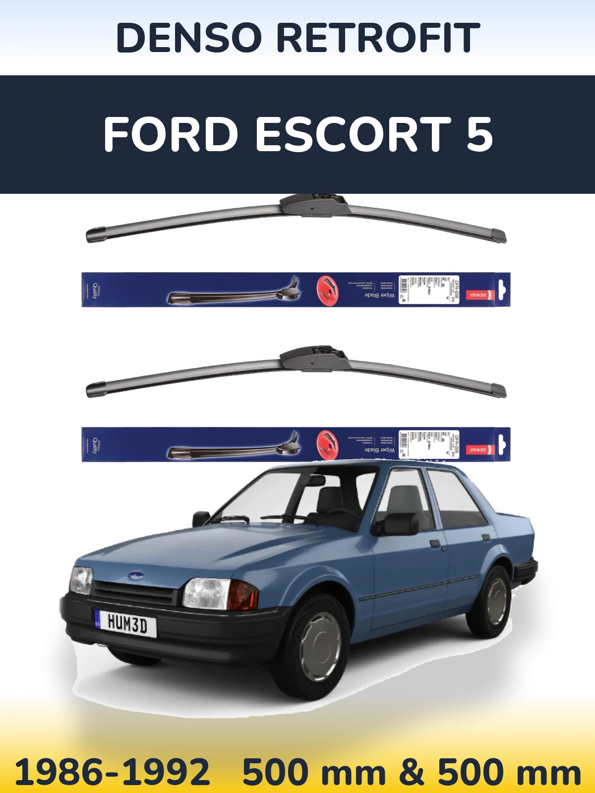 Komplet przednich wycieraczek Denso Retrofit 500 & 500 mm do Ford Escort 5 1986-1992