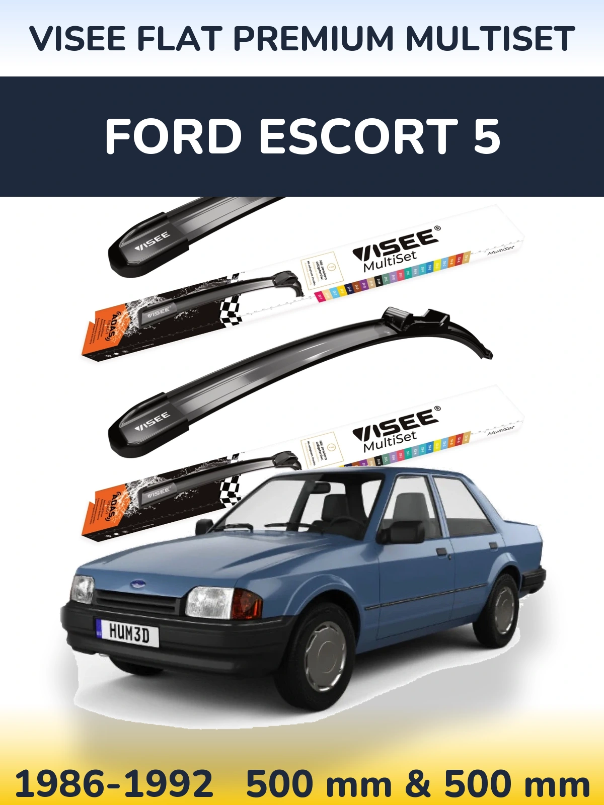 Komplet przednich wycieraczek VISEE FLAT PREMIUM MultiSet 500 & 500 mm do Ford Escort 5 1986-1992