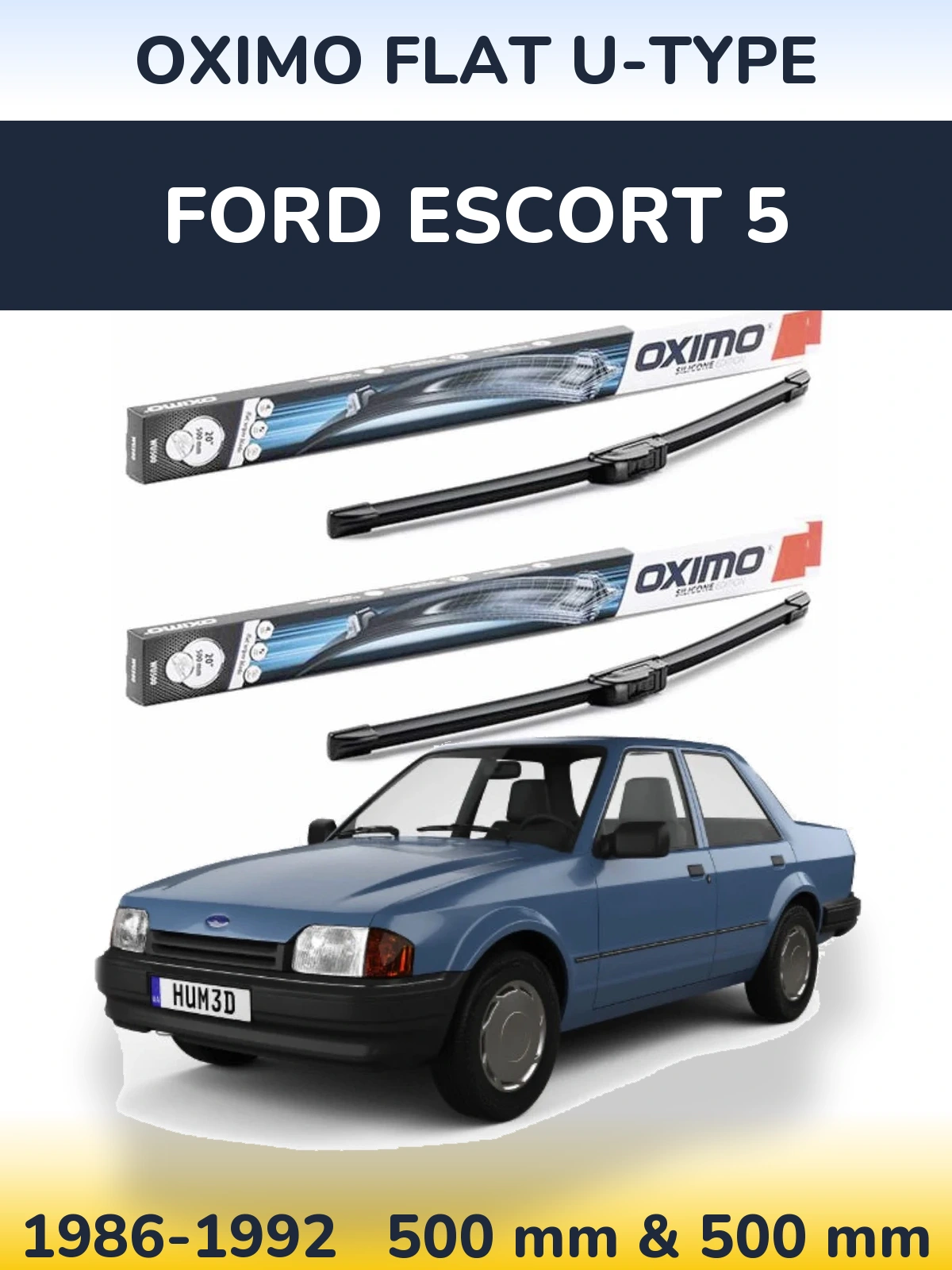 Komplet przednich wycieraczek Oximo Flat U-type 500 & 500 mm do Ford Escort 5 1986-1992