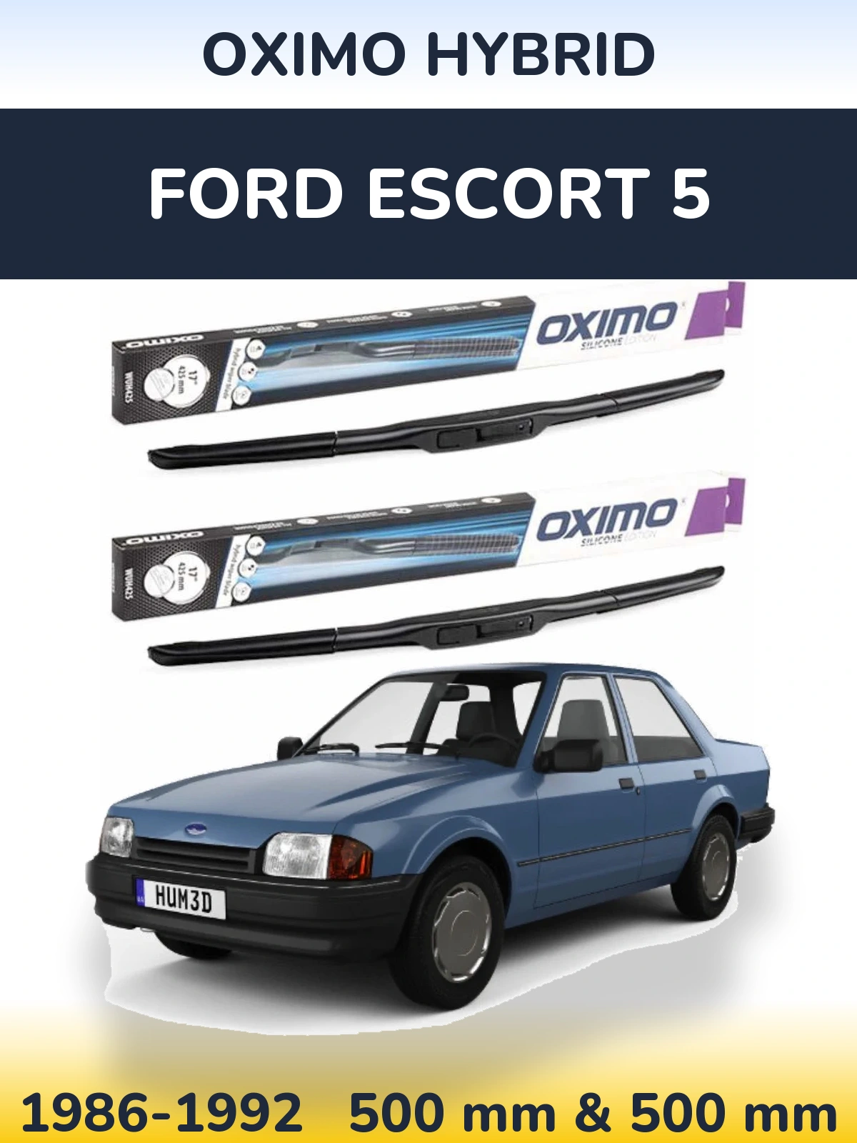 Komplet przednich wycieraczek Oximo Hybrid 500 & 500 mm do Ford Escort 5 1986-1992