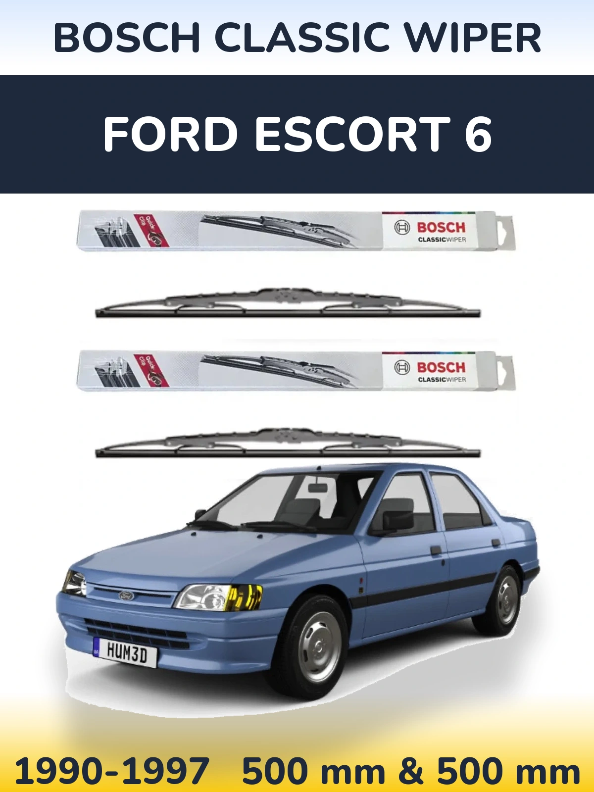 Komplet przednich wycieraczek BOSCH Classic Wiper 500 & 500 mm do Ford Escort 6 1990-1997