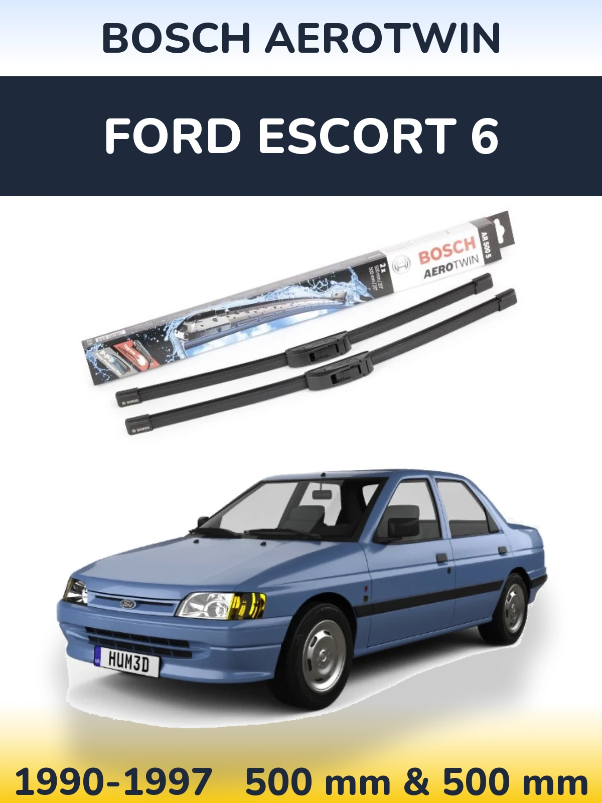 Komplet przednich wycieraczek BOSCH AeroTwin 500 & 500 mm do Ford Escort 6 1990-1997
