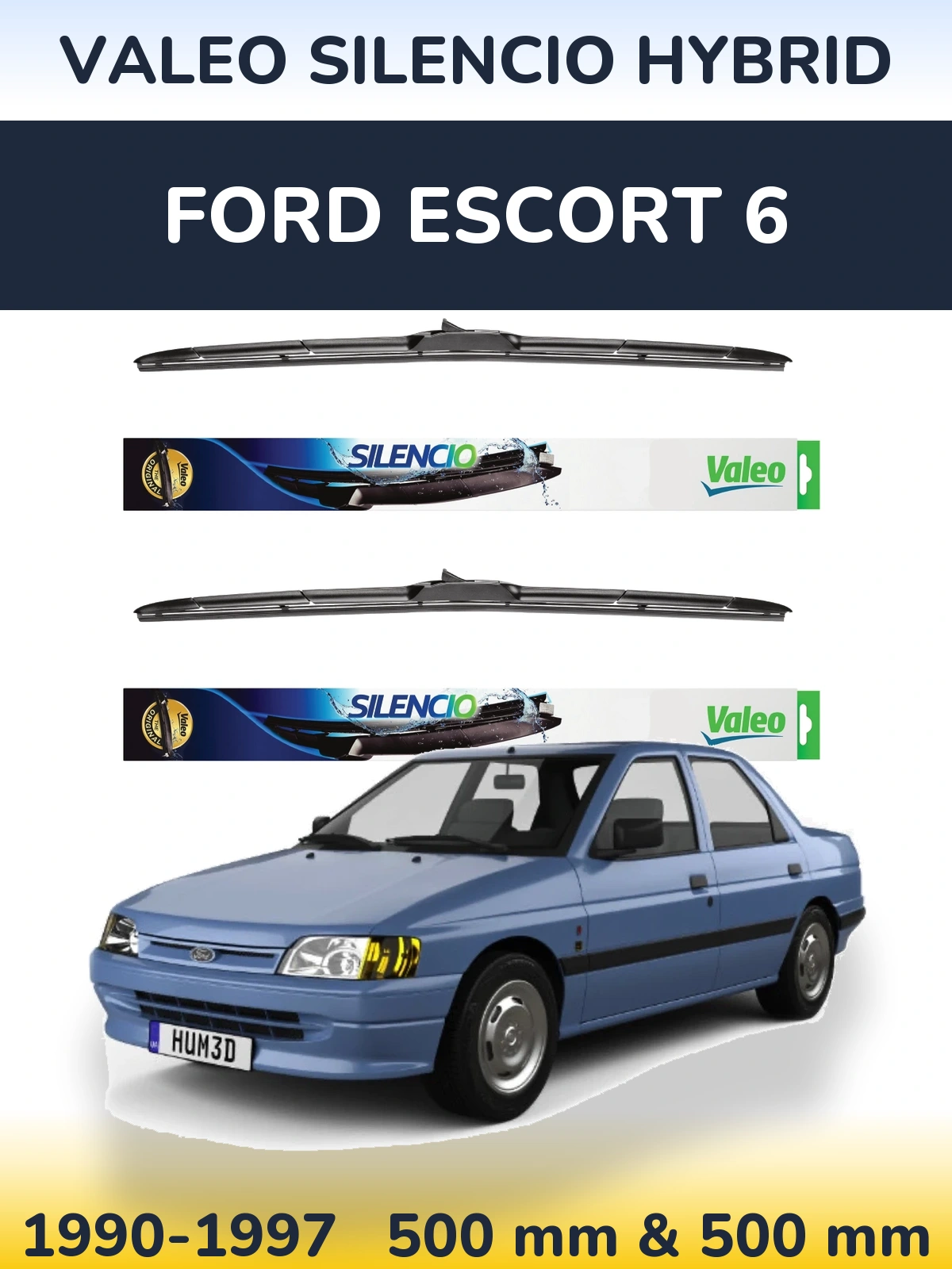 Комплект передних дворников Valeo Silencio Hybrid 500 & 500 мм для Ford Escort 6 1990-1997
