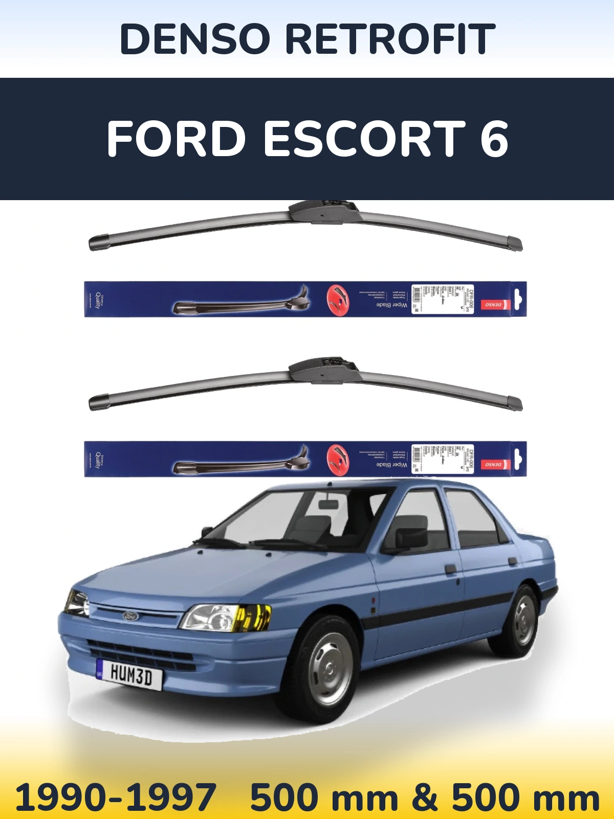 Komplet przednich wycieraczek Denso Retrofit 500 & 500 mm do Ford Escort 6 1990-1997