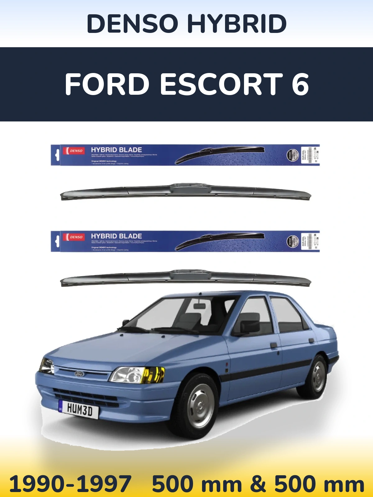 Komplet przednich wycieraczek Denso Hybrid 500 & 500 mm do Ford Escort 6 1990-1997