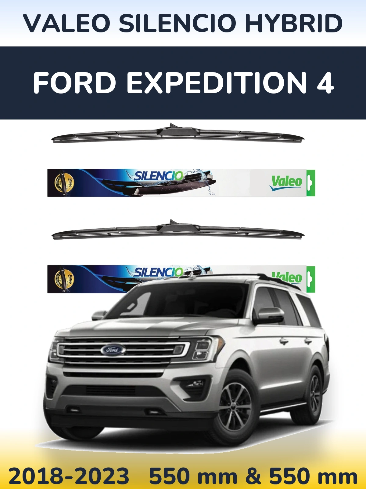 Комплект передних дворников Valeo Silencio Hybrid 550 & 550 мм для Ford Expedition 4 2018-2023