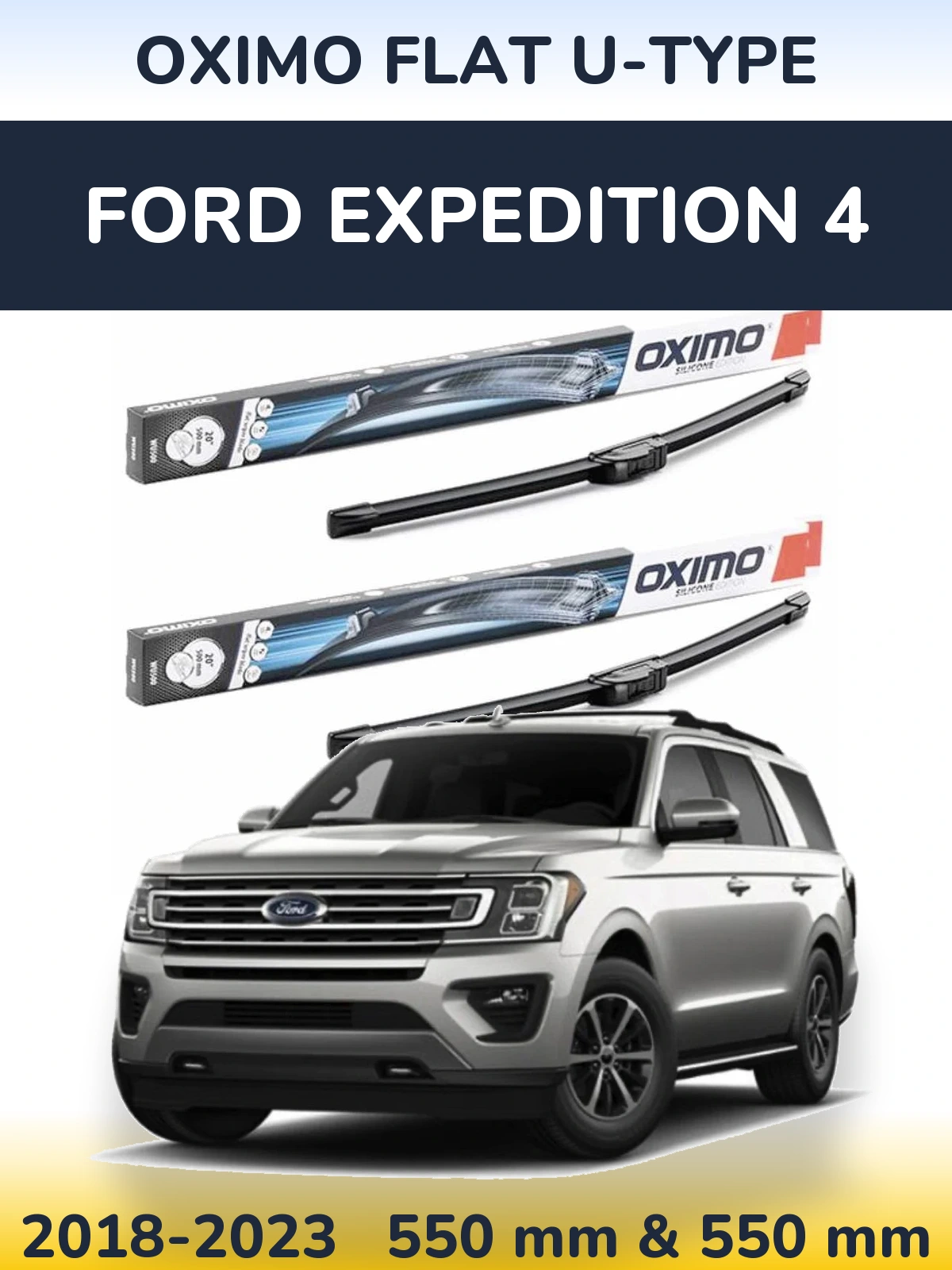 Комплект передних дворников Oximo Flat U-type 550 & 550 мм для Ford Expedition 4 2018-2023