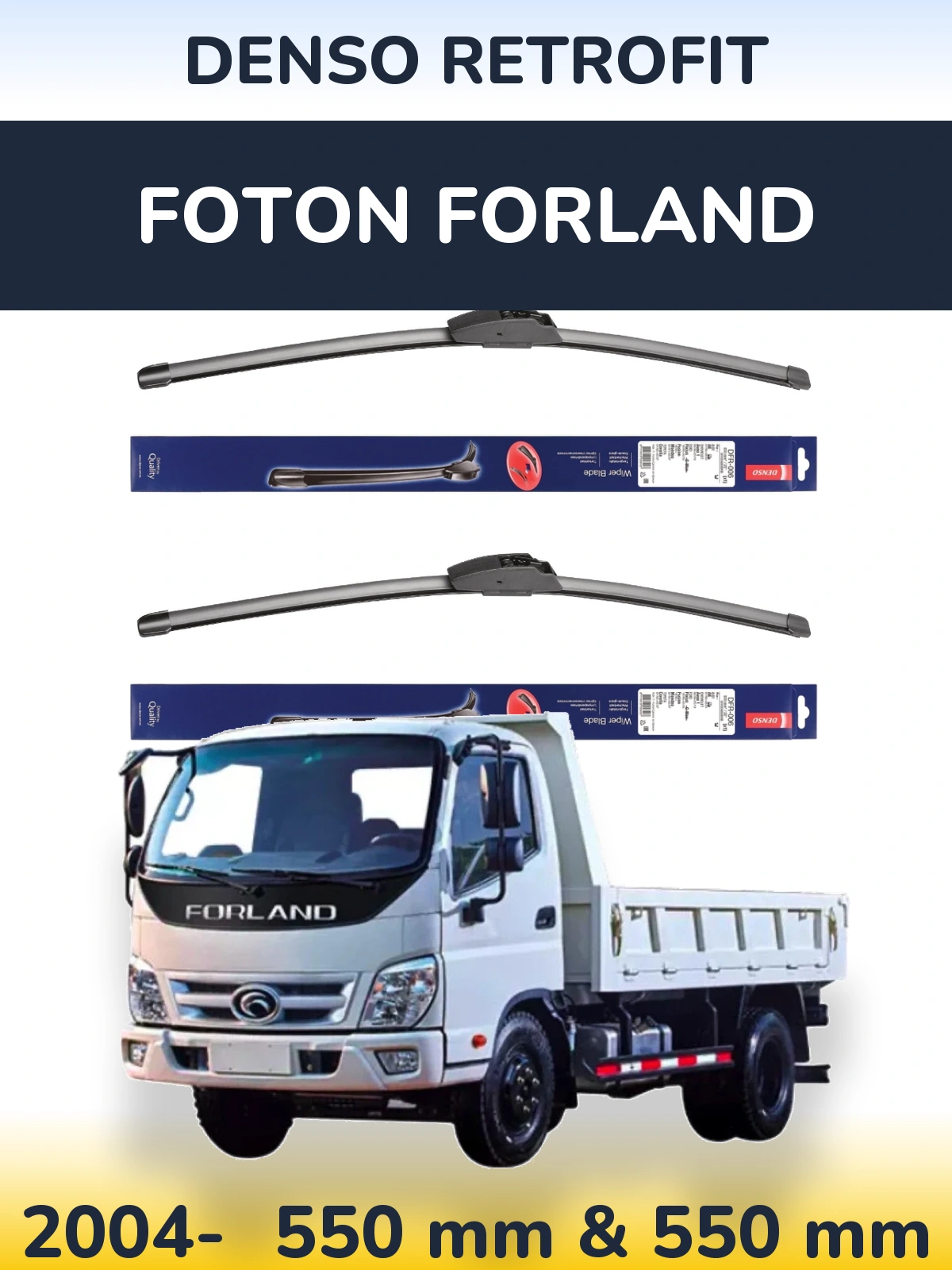 Komplet przednich wycieraczek Denso Retrofit 550 & 550 mm do Foton Forland 2004-2026